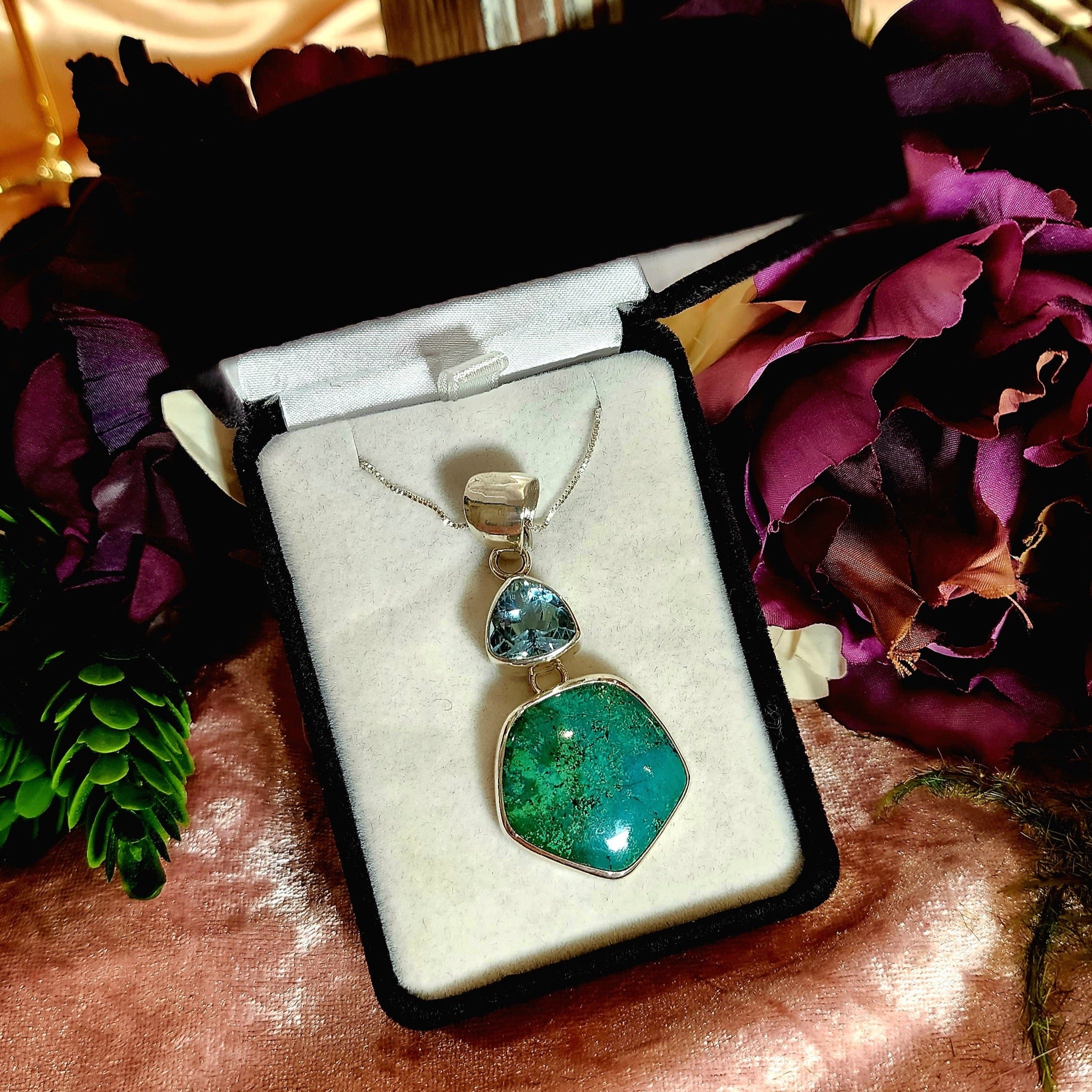 Chrysocolla and Blue Andara Glass Necklace for Empowerment, Peace and Universal Wisdom