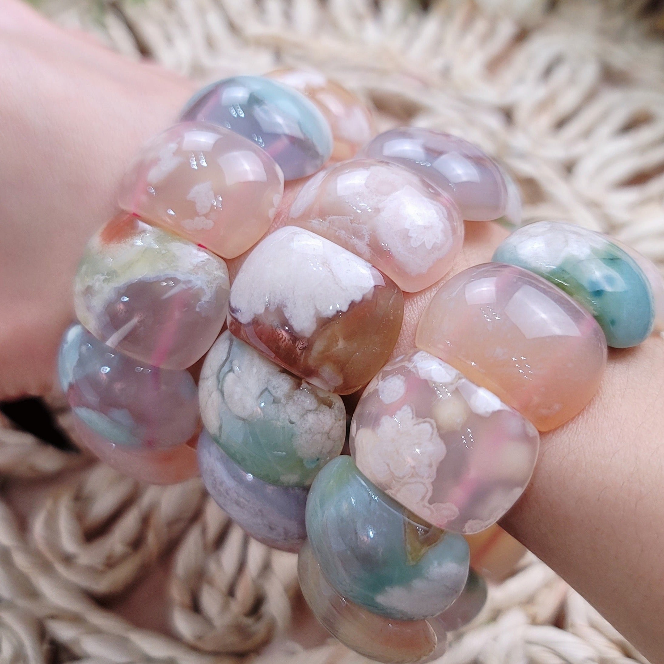 Flower Agate Stretchy Bangle Bracelet for Blossoming into your Full Potential