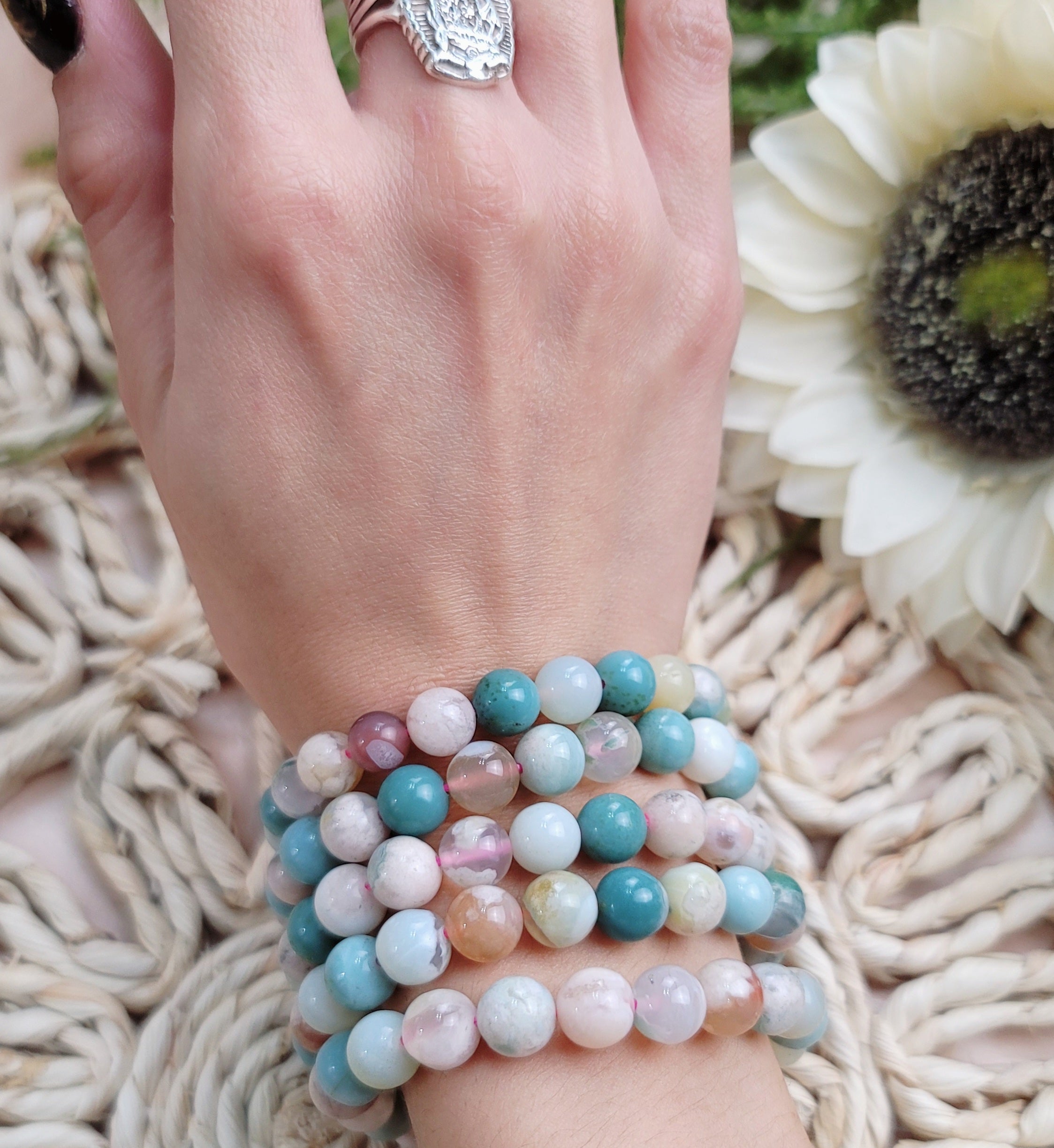 Flower Agate with Chromium Bracelet for Blossoming into your Full Potential