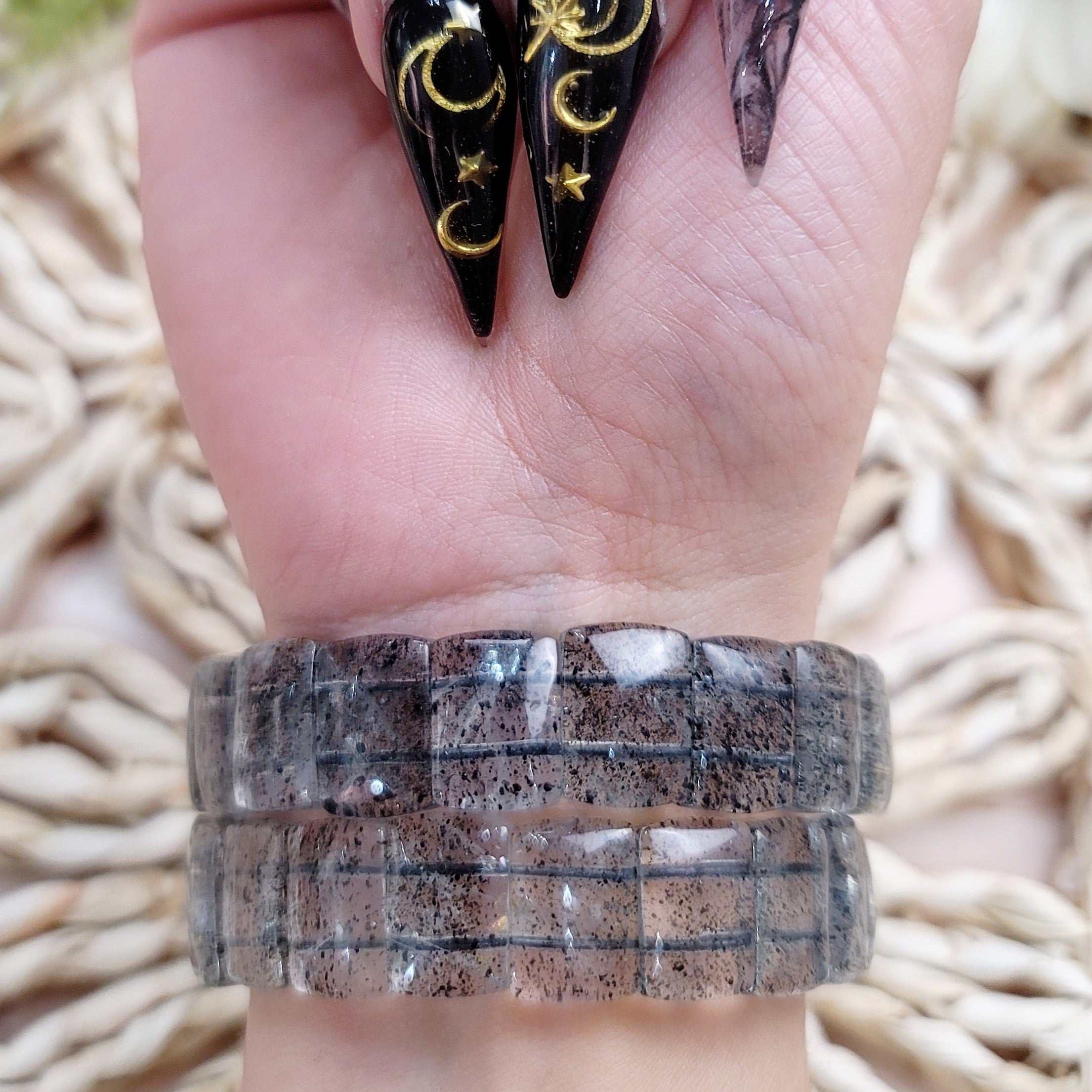 Black Mica Stretchy Bangle Bracelet for Inhancing Intuitive Thoughs Helping With Health Issues And Building A Stonger Aura .