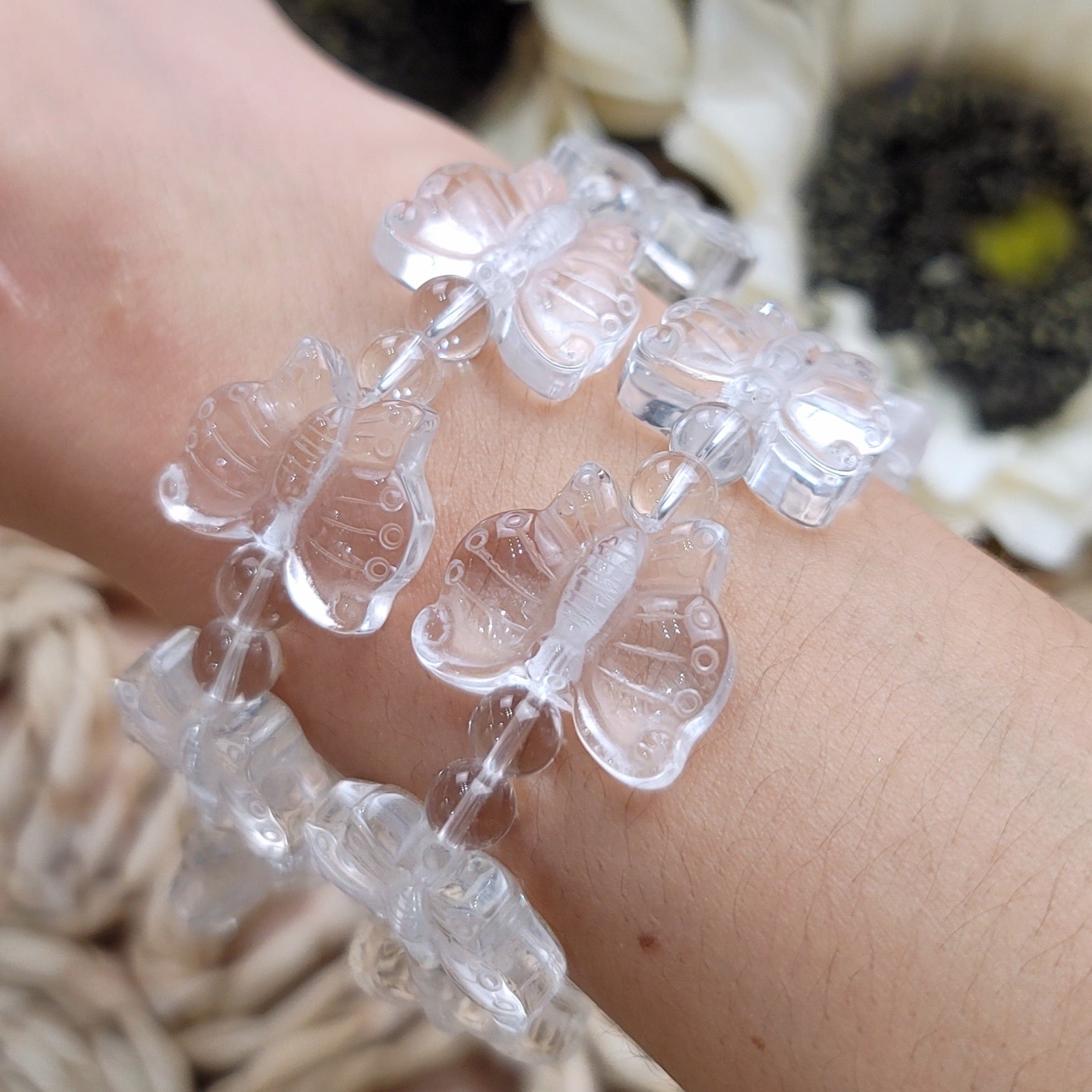 Clear Quartz Butterfly Bracelet for Healing, Manifesting and Setting Intentions