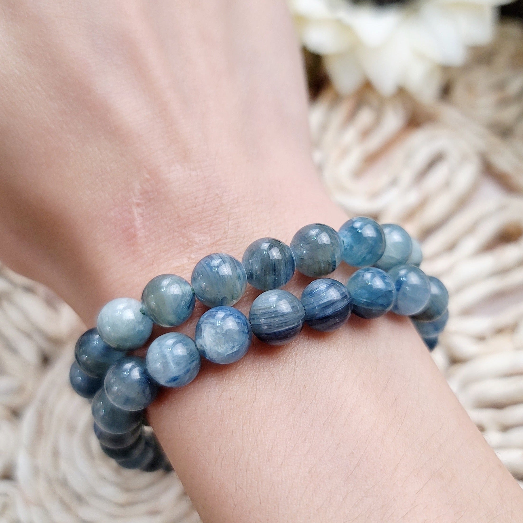 Teal Kyanite Bracelet for Grounding , Balancing All Chakras and Helping with Anxeity