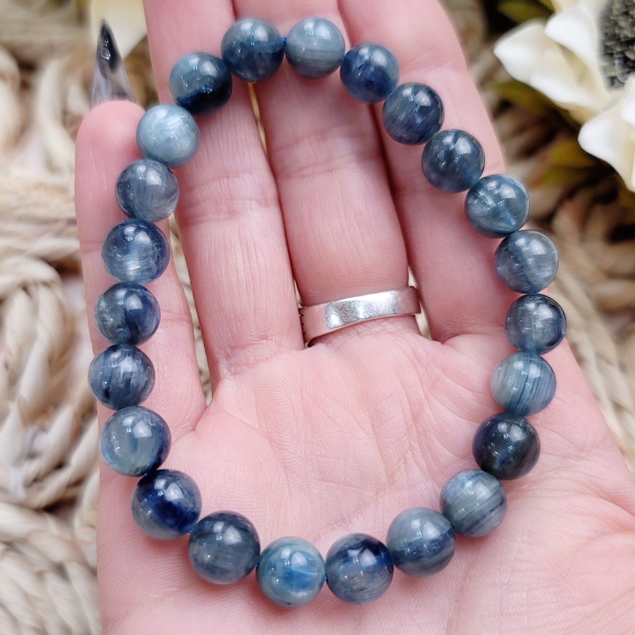 Teal Kyanite Bracelet for Grounding , Balancing All Chakras and Helping with Anxeity