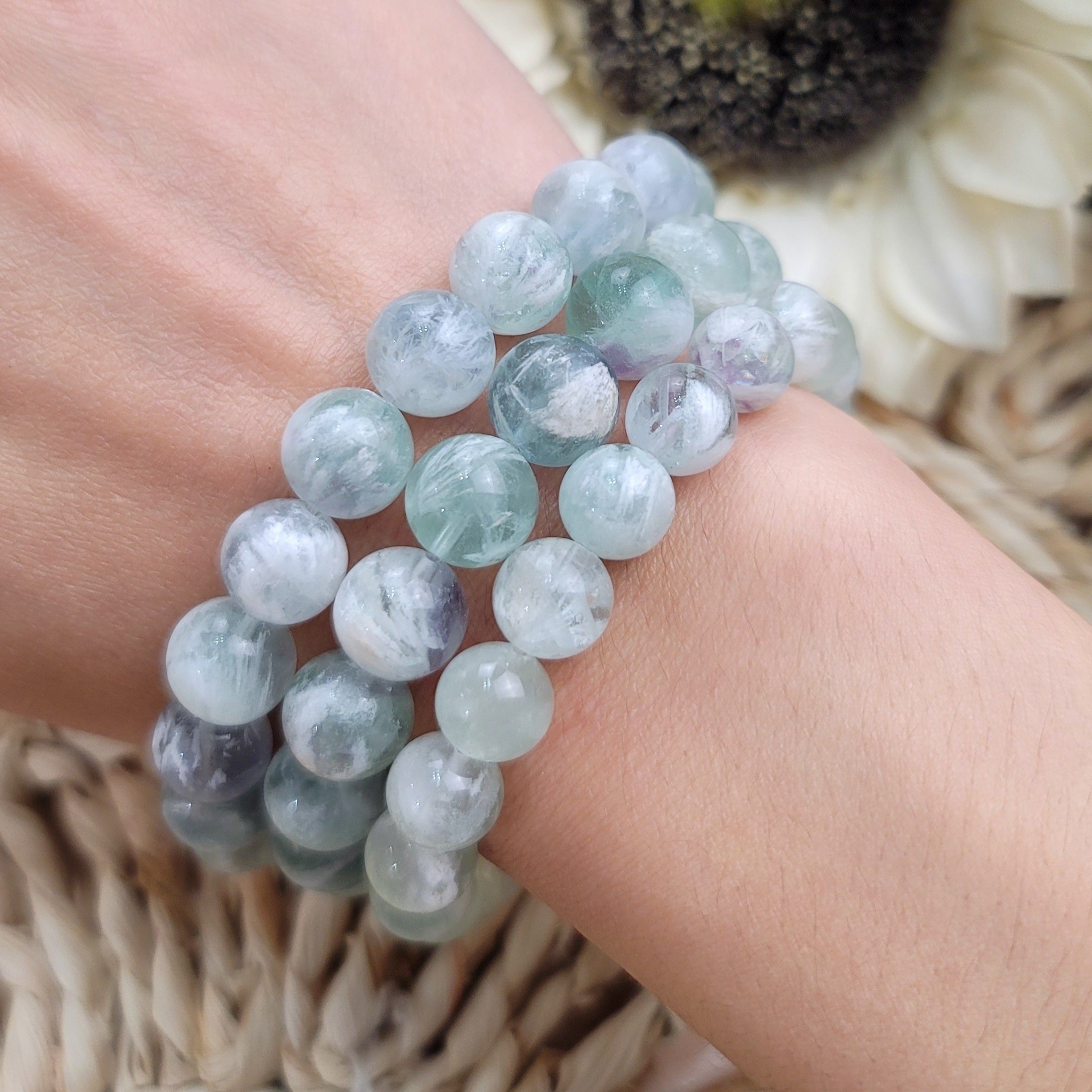 Green Feather Fluorite Bracelet (AAA Grade) for Focus, Learning and Releasing
