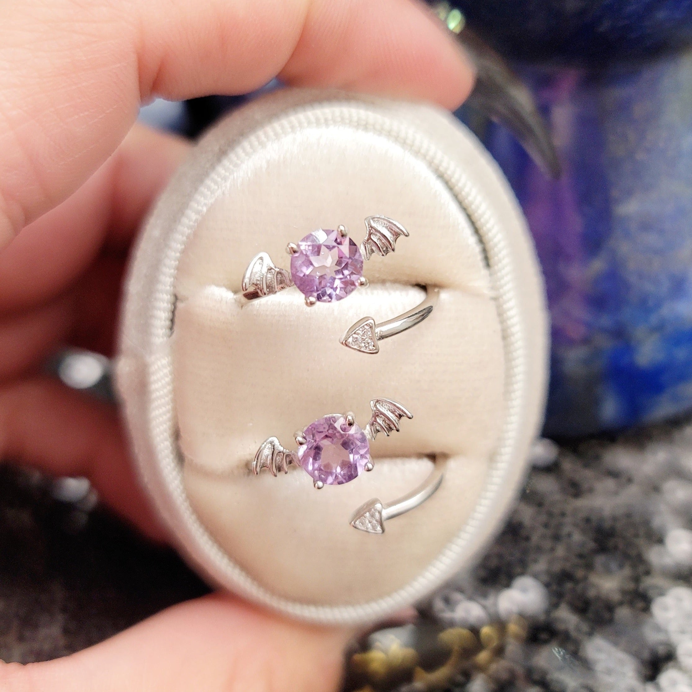 Amethyst Wings Adjustable Ring .925 Silver for Activating and Enhancing your Intuition