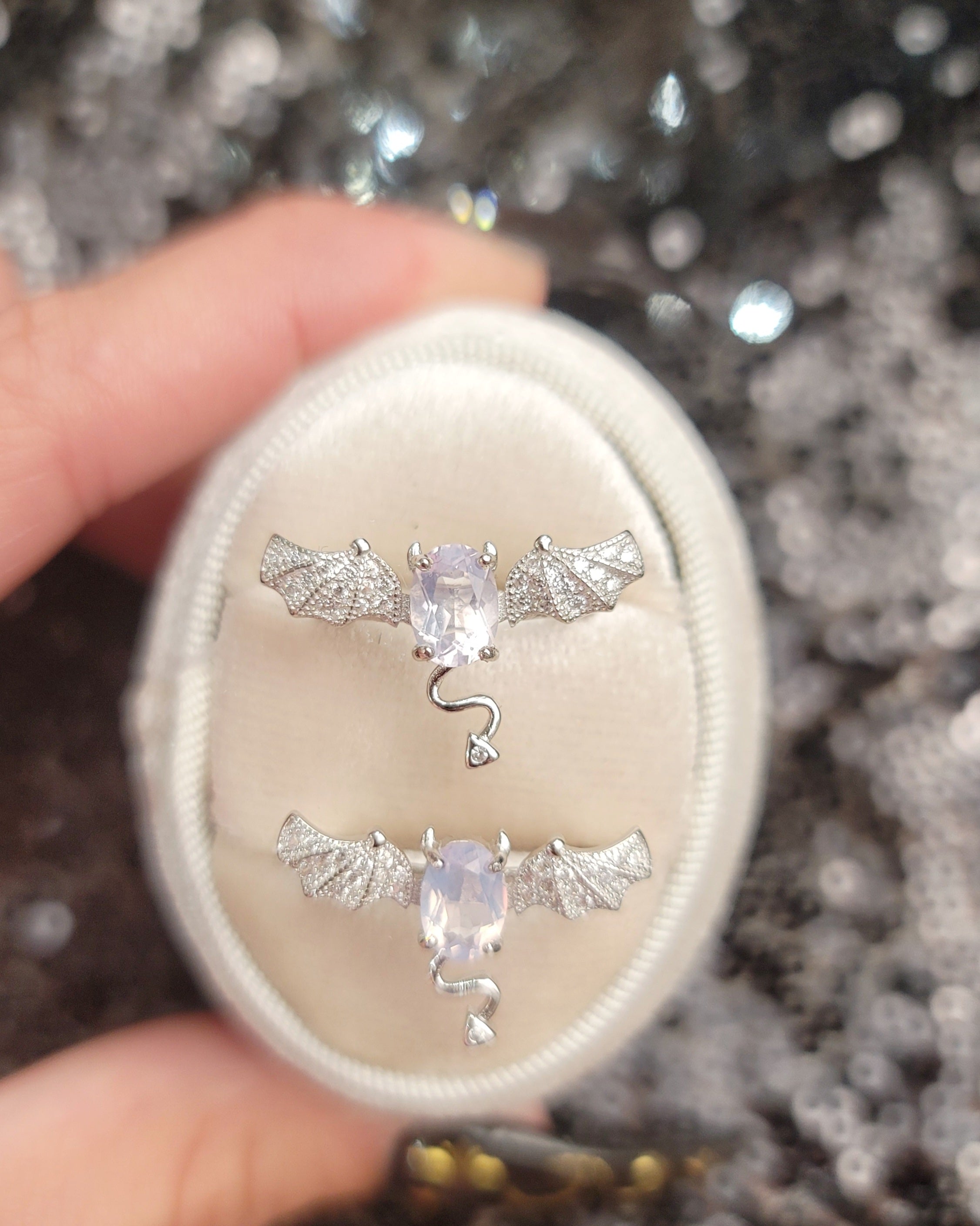 Amethyst "Lavender Moon Quartz" Wicked Wingz Ring Adjustable Ring .925 Silver