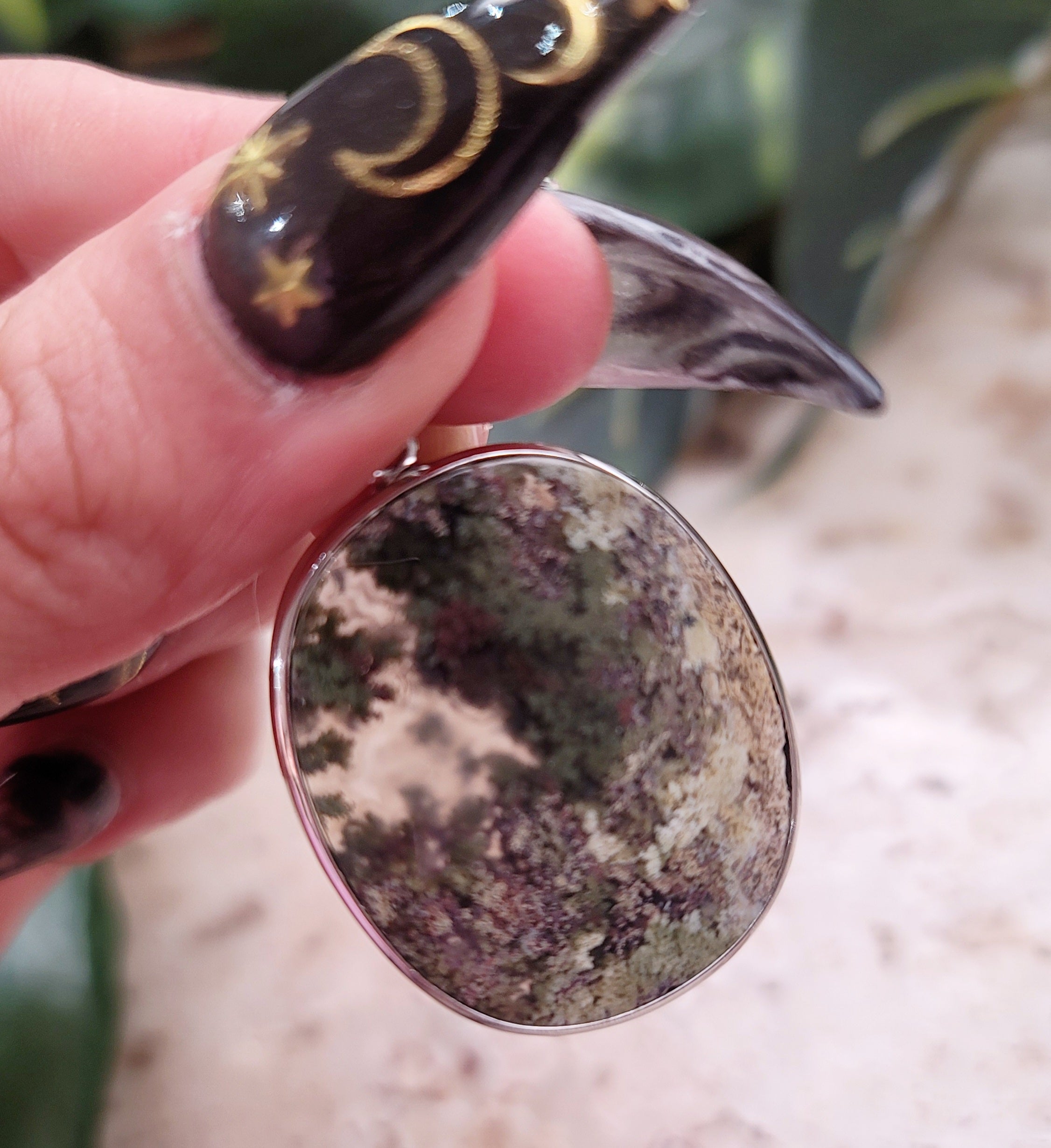 Moss Agate Pendant (High Quality) for Grounding and Manifesting .925 Sliver