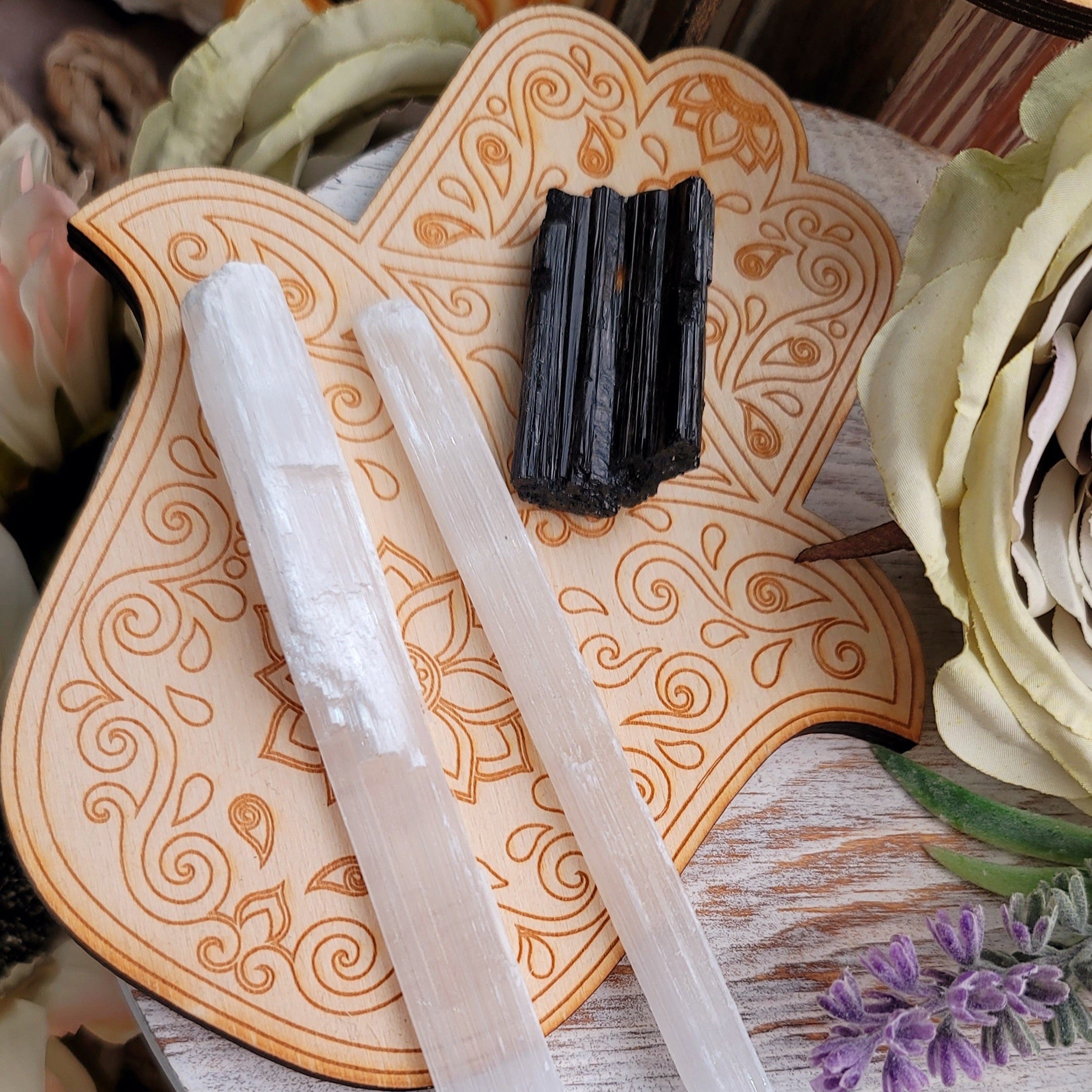 ~Protection Set~ Black Tourmaline and Satin Spar Selenite for Protection and Purifying your Energy of Your Home