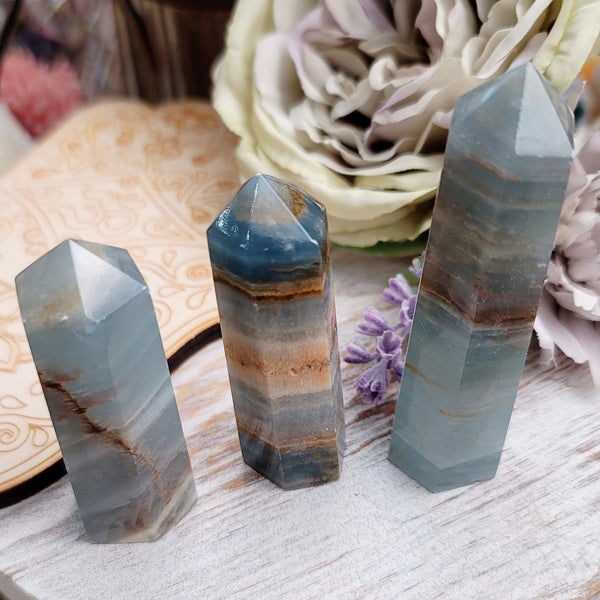 Lemurian Blue Calcite Point for Happiness, Healing and Peace