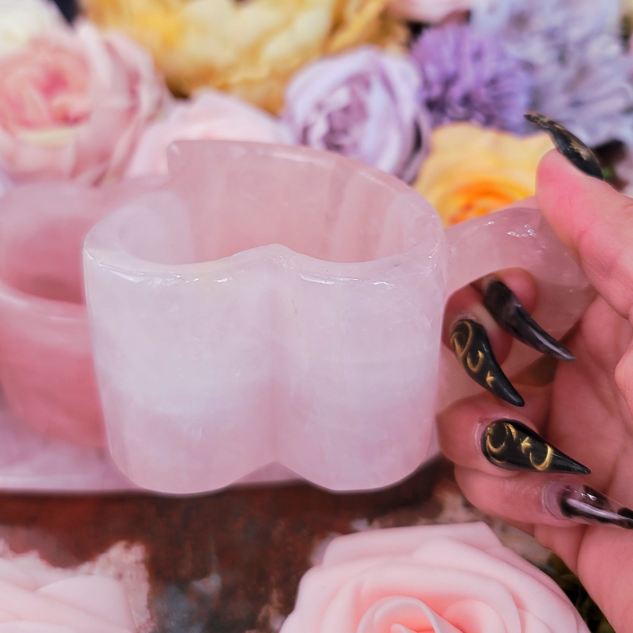 Enchanting Rose Quartz Heart Cup Set for Empowerment, Self Love and Romance