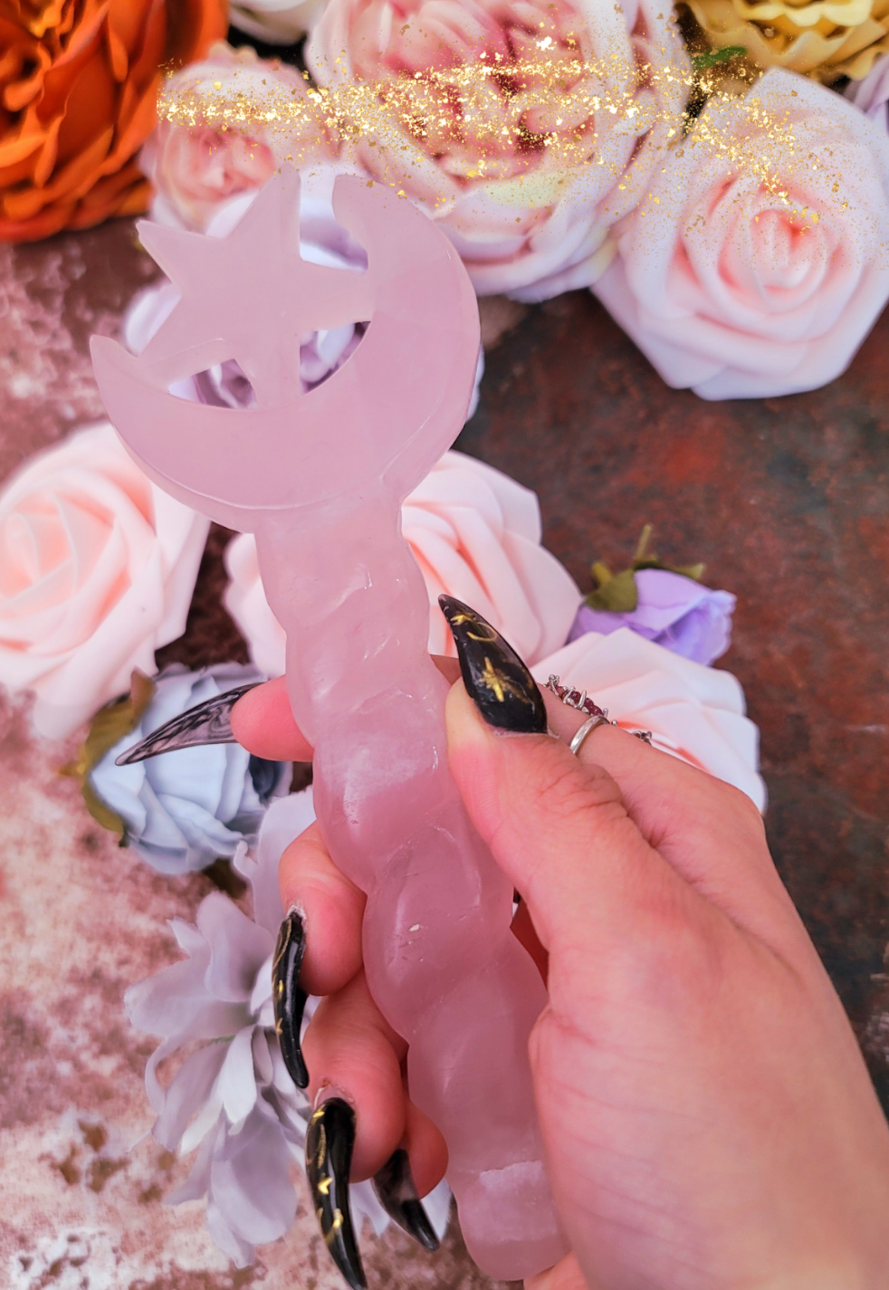 Rose Quartz Pretty In Pink Moon Warrior Scepter