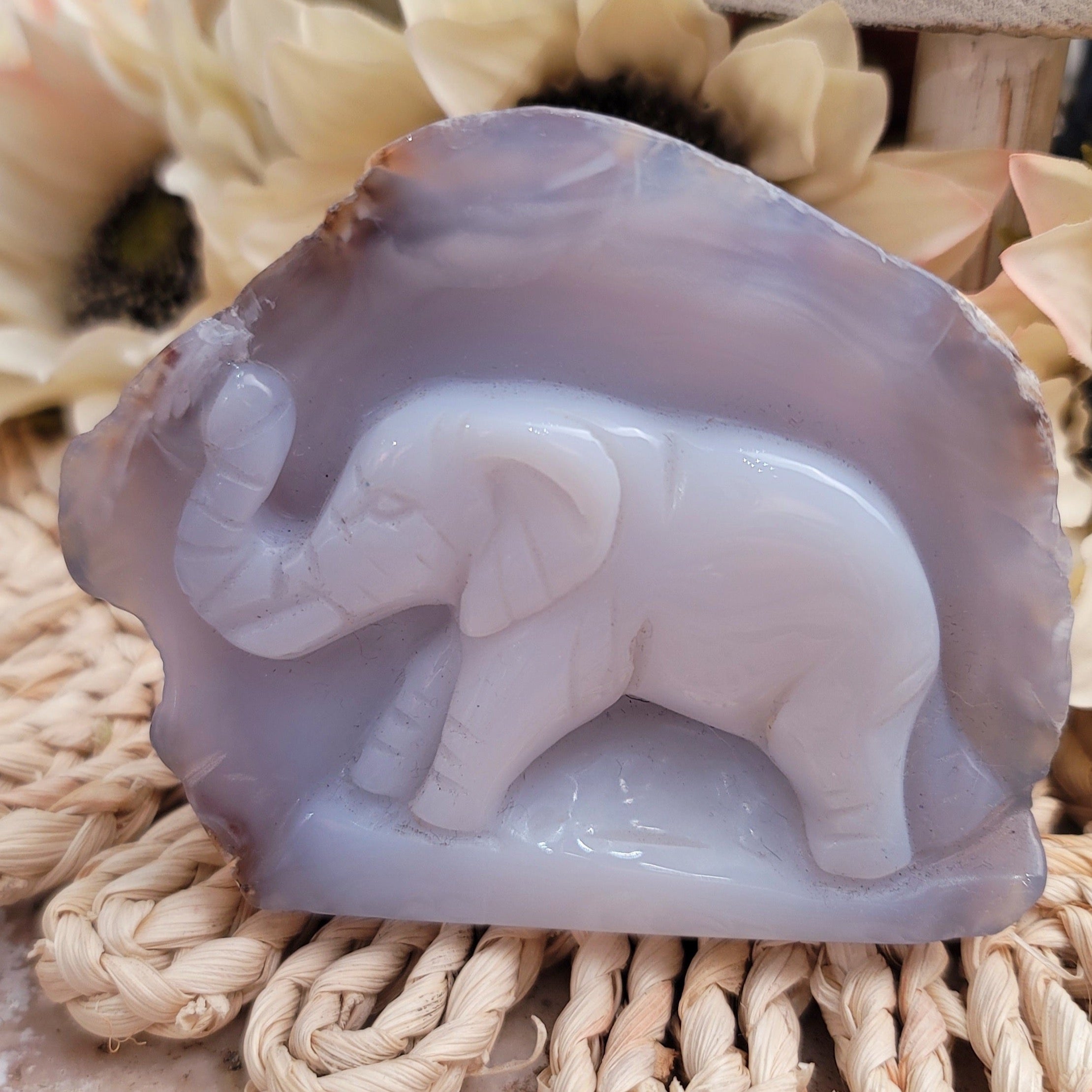 Blue Chalcedony Elephant for Luck and Prosperity, Anxiety & Stress Relief