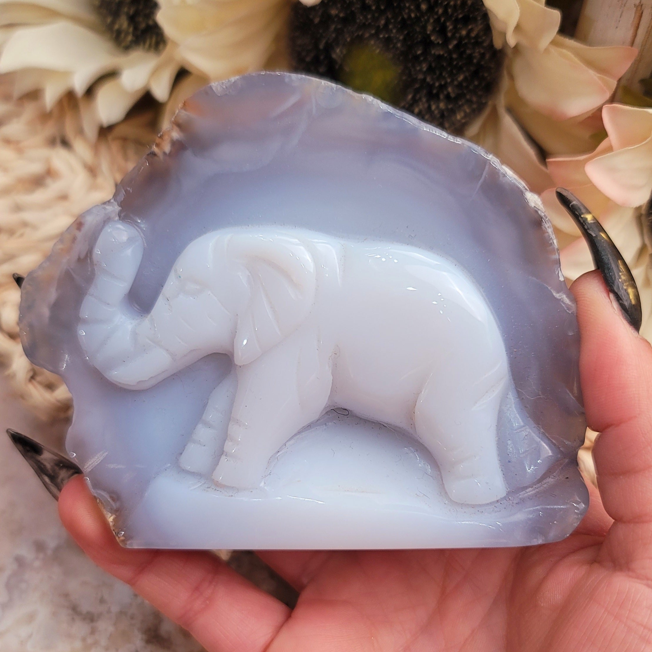 Blue Chalcedony Elephant for Luck and Prosperity, Anxiety & Stress Relief