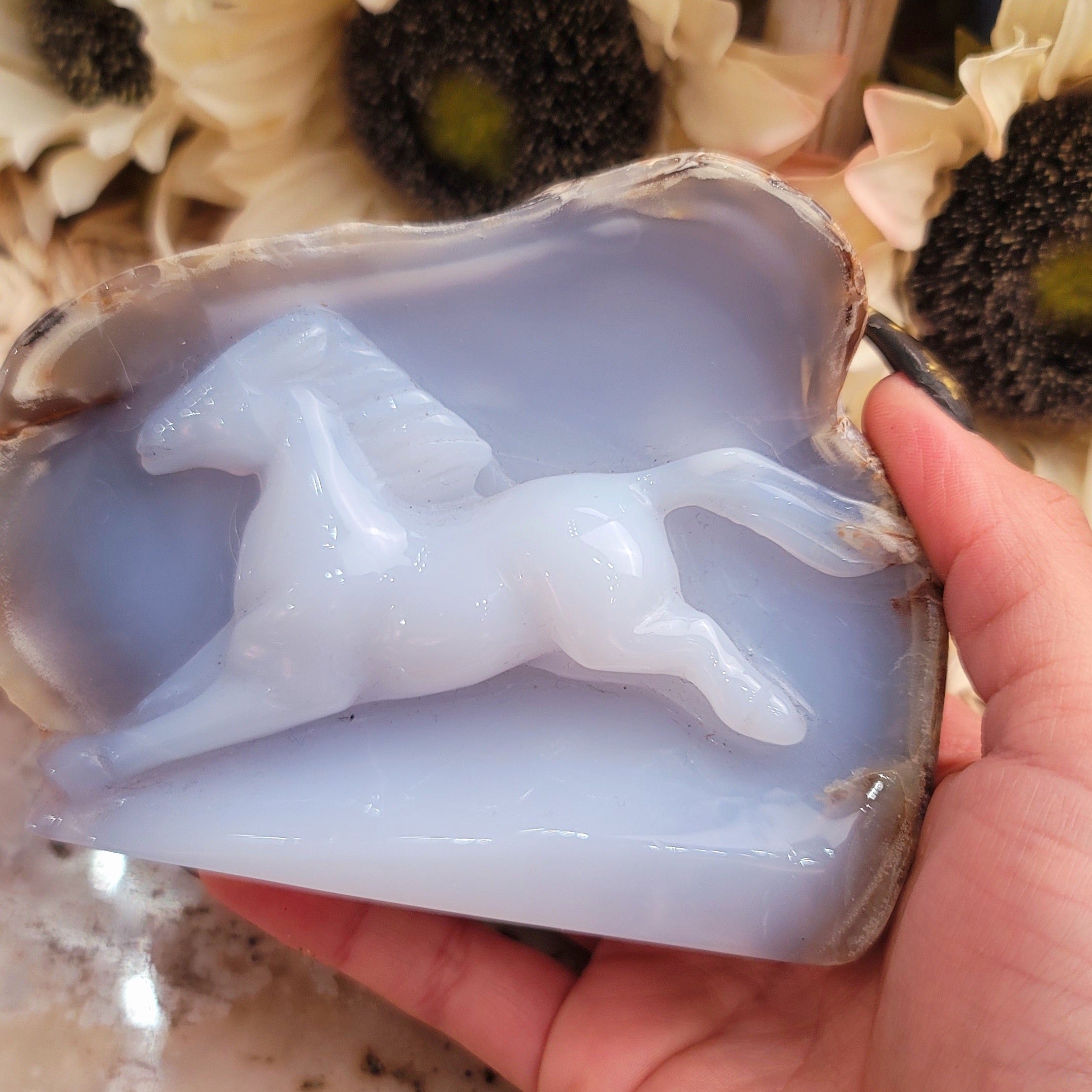 Blue Chalcedony Horse for Spiritual Power And Independence Anxiety & Stress Relief