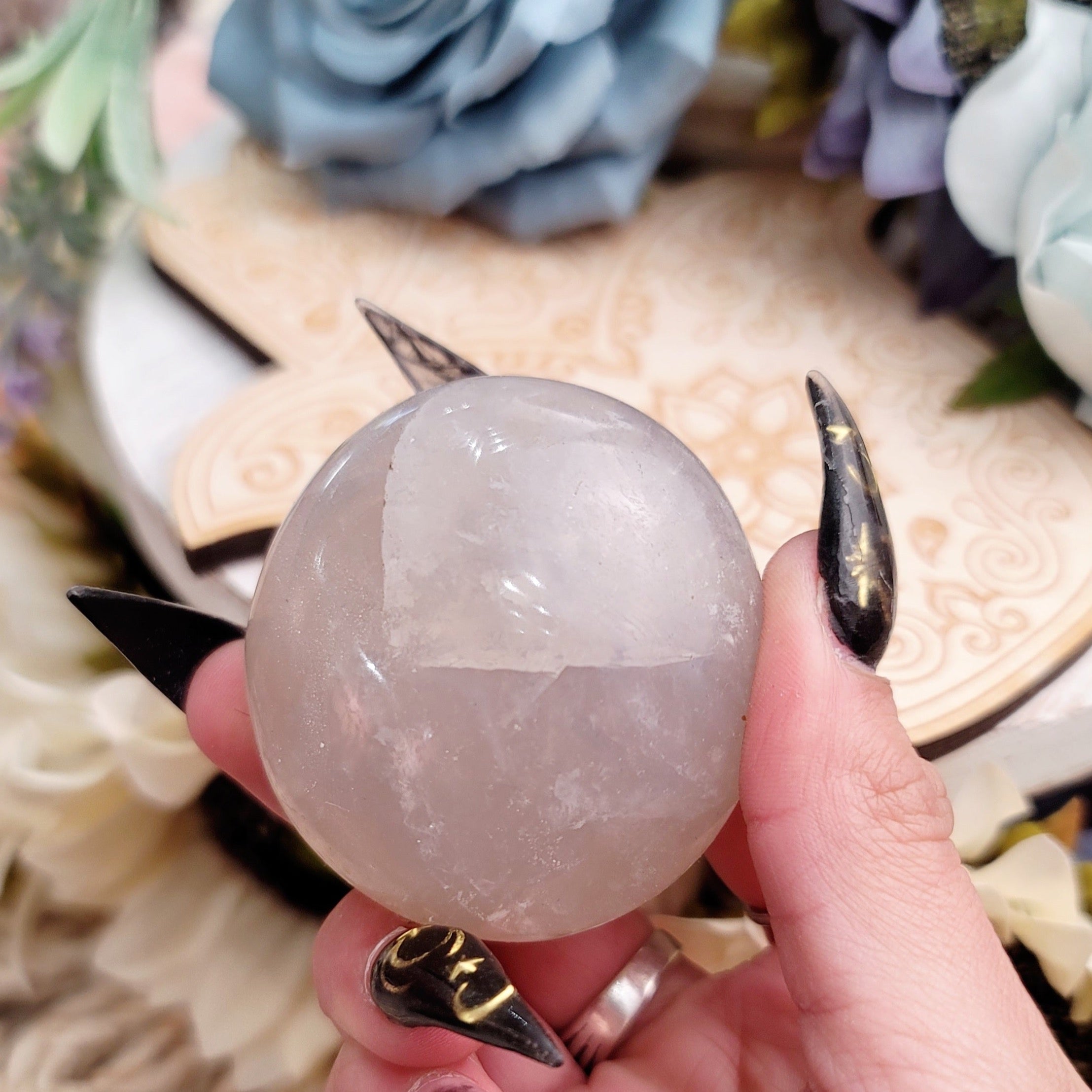 Blue Rose Quartz Palm Stone for Attracting the Love You Need Into Your Life