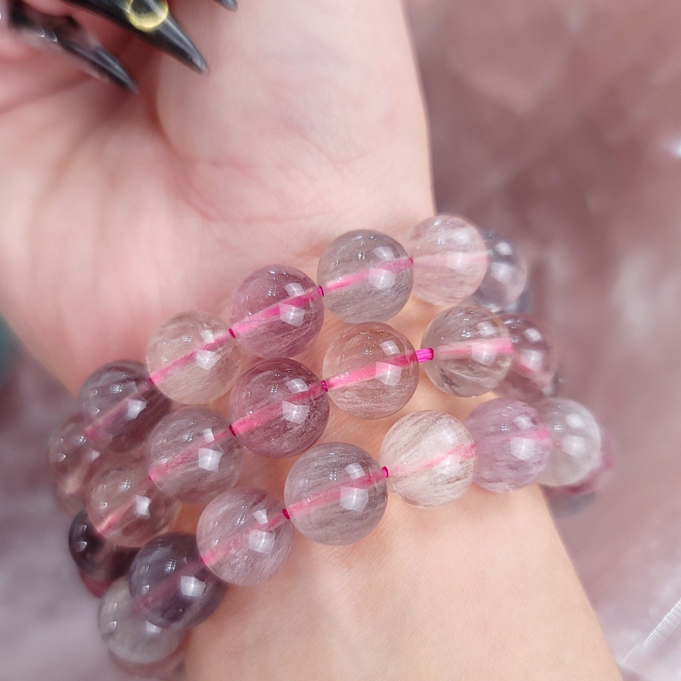 Sugar Plum Fluorite With Rutile Bracelet for Focus and Mental Clarity