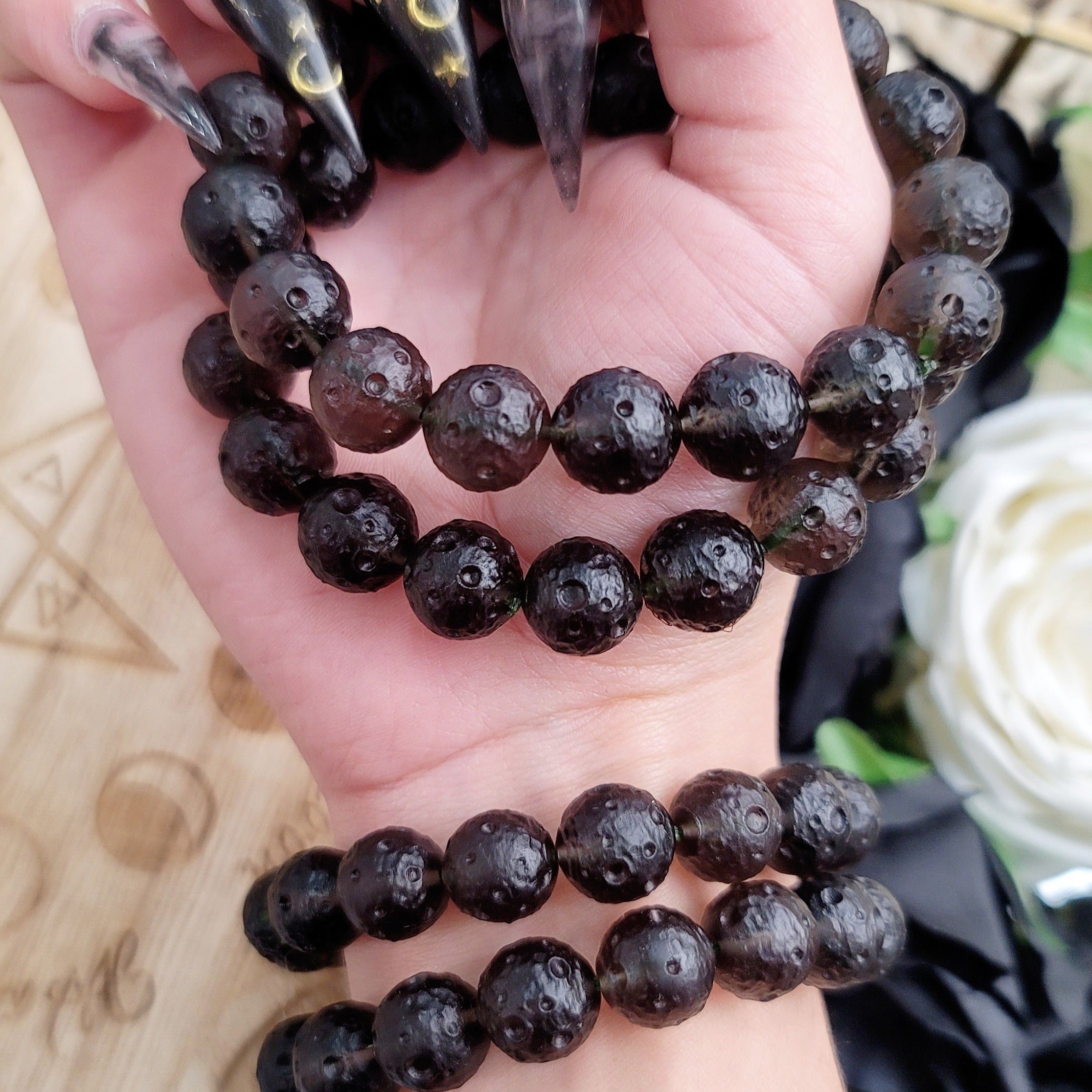 Obsidian Moon Bracelet for Grounding, Protection and Moon Goddess Vibes .