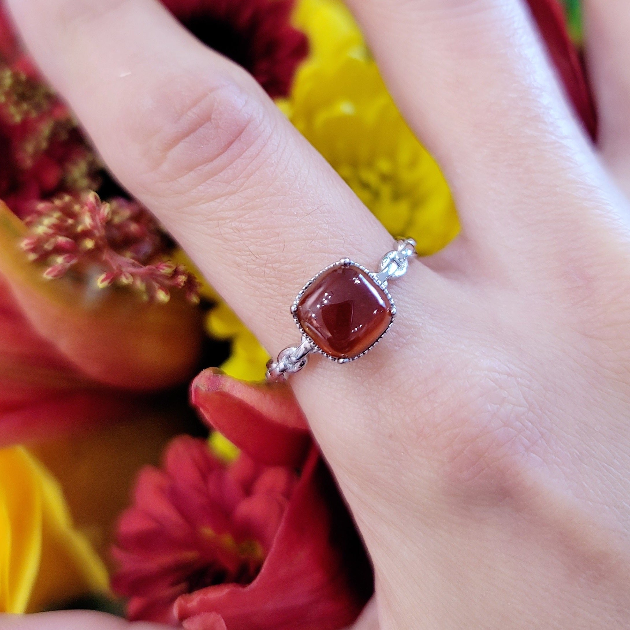 Hessonite Garnet Adjustable Ring .925 Silver for Successful Business and Wealth