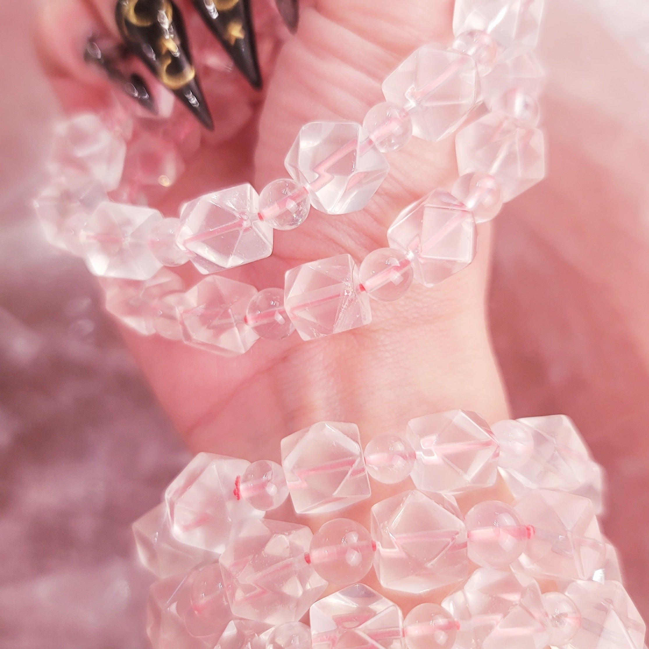 Rose Quartz Diamond Divine Carved Bracelet