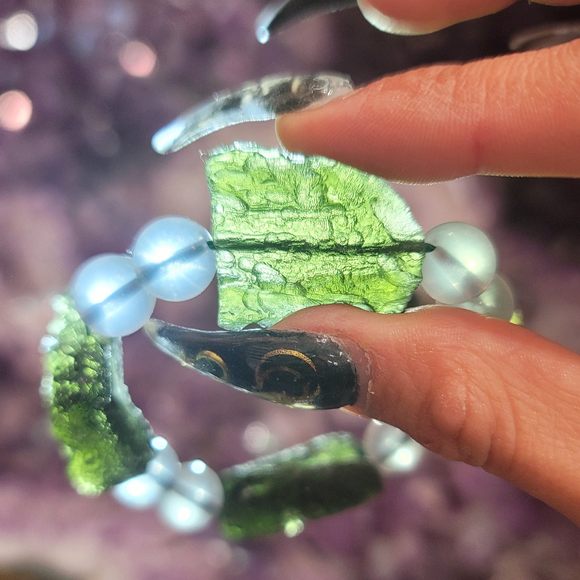 Moldavite & Girasol Quartz Bracelet for Attracting your Desires