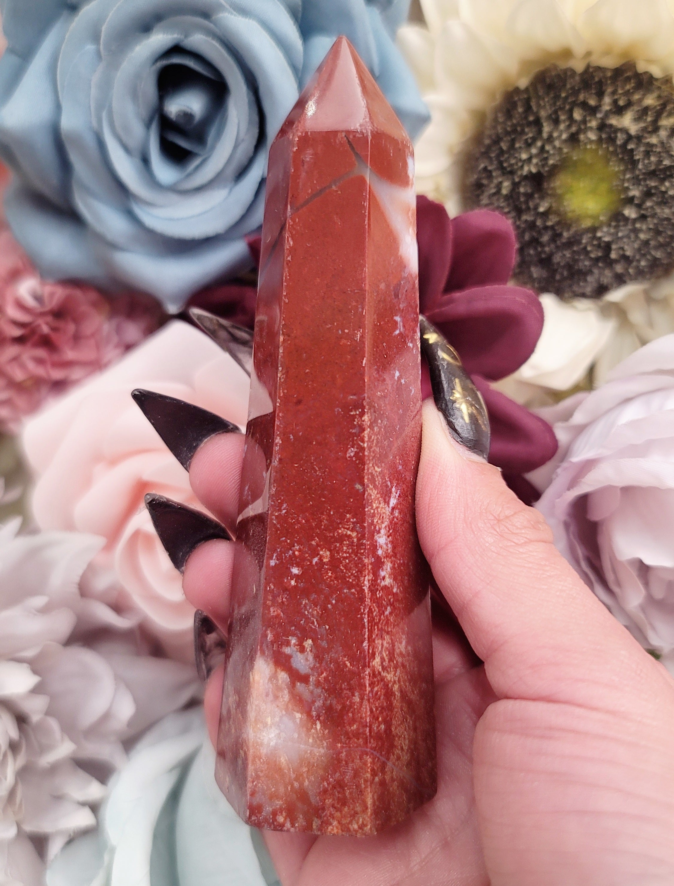 Red Moss Agate Point for Manifestation of Wealth & Speed of Results.