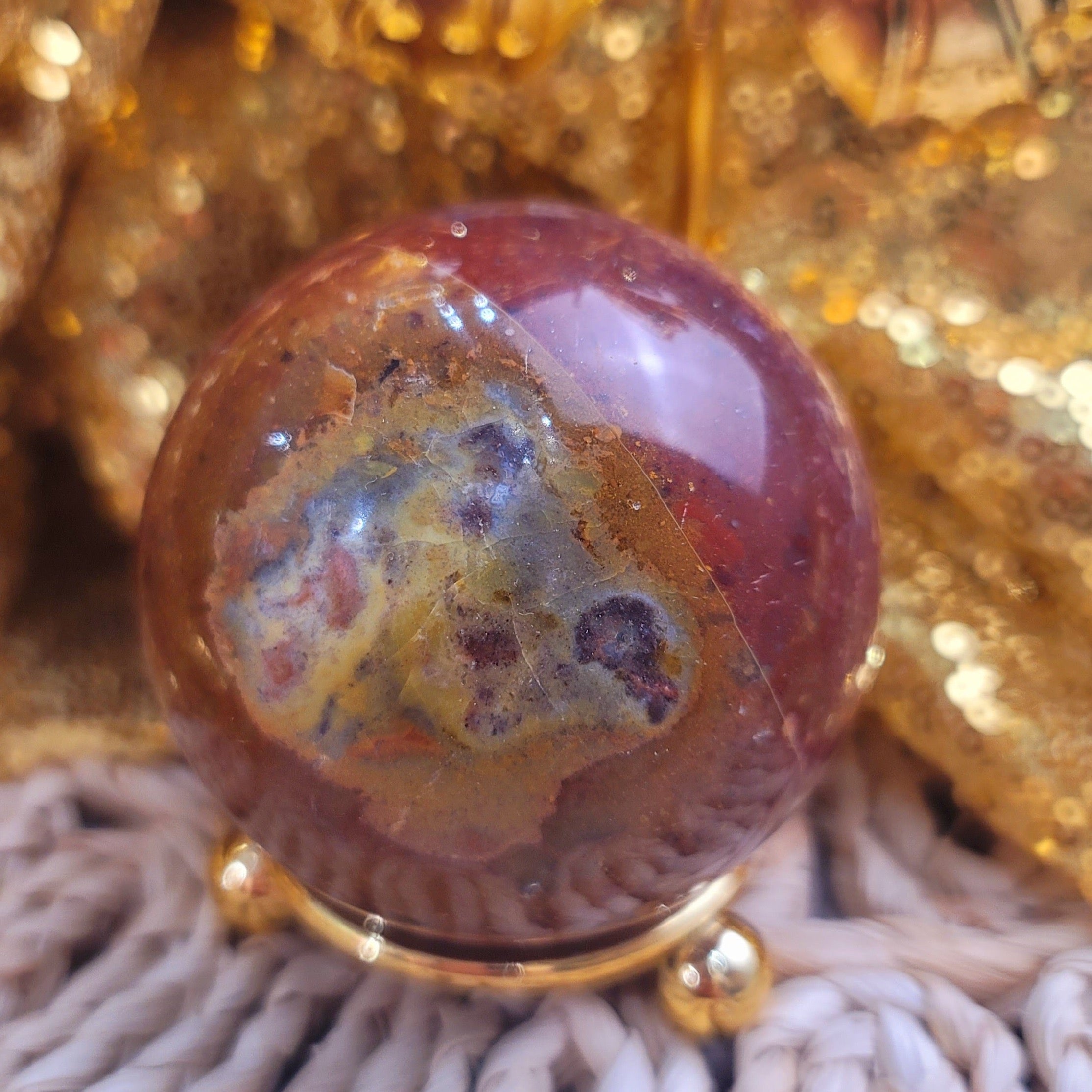 Red Moss Agate Sphere for Manifestation of Wealth Speed of