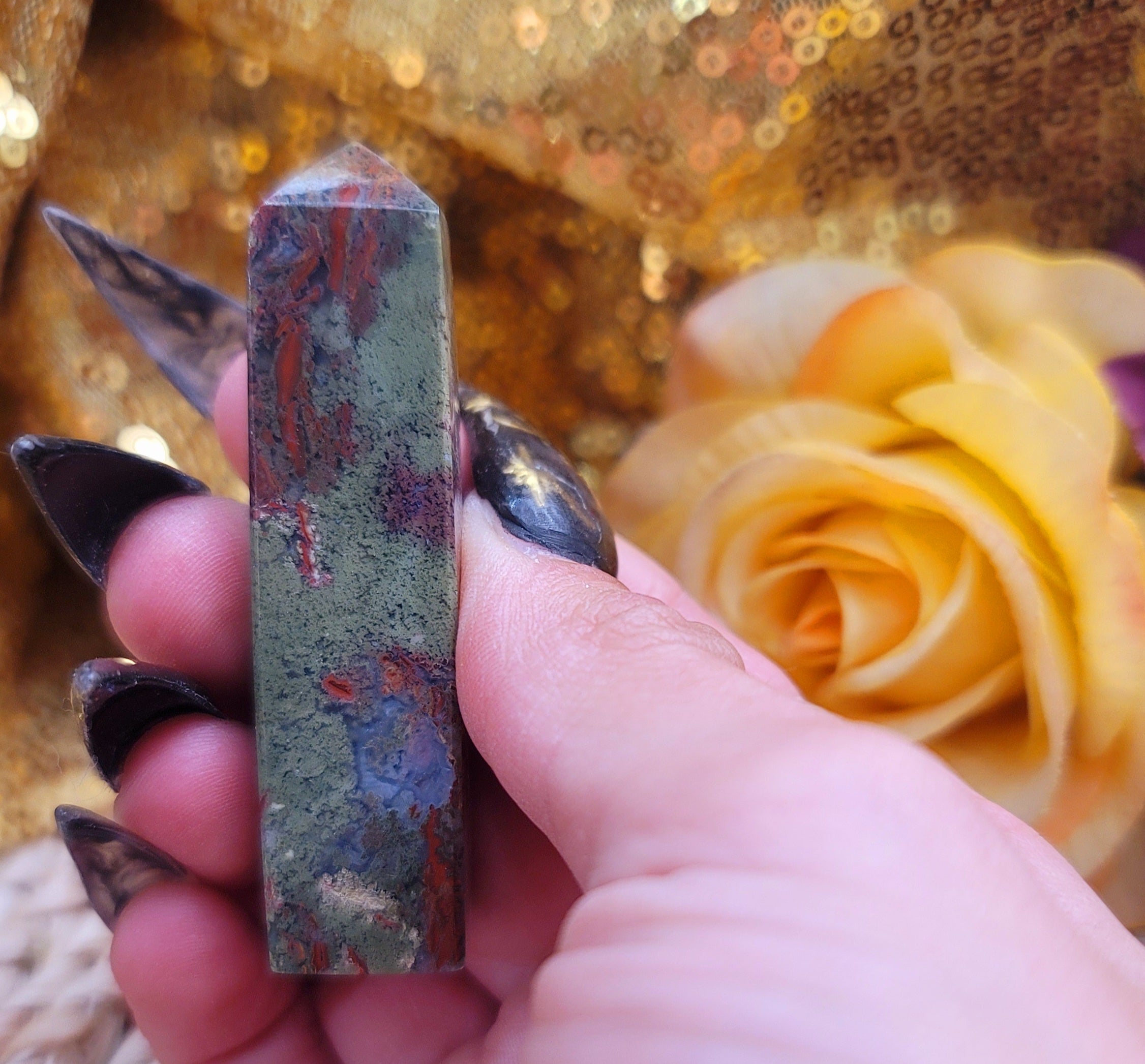 Red Moss Agate Mini Obelisk for Manifestation of Wealth & Speed of Results
