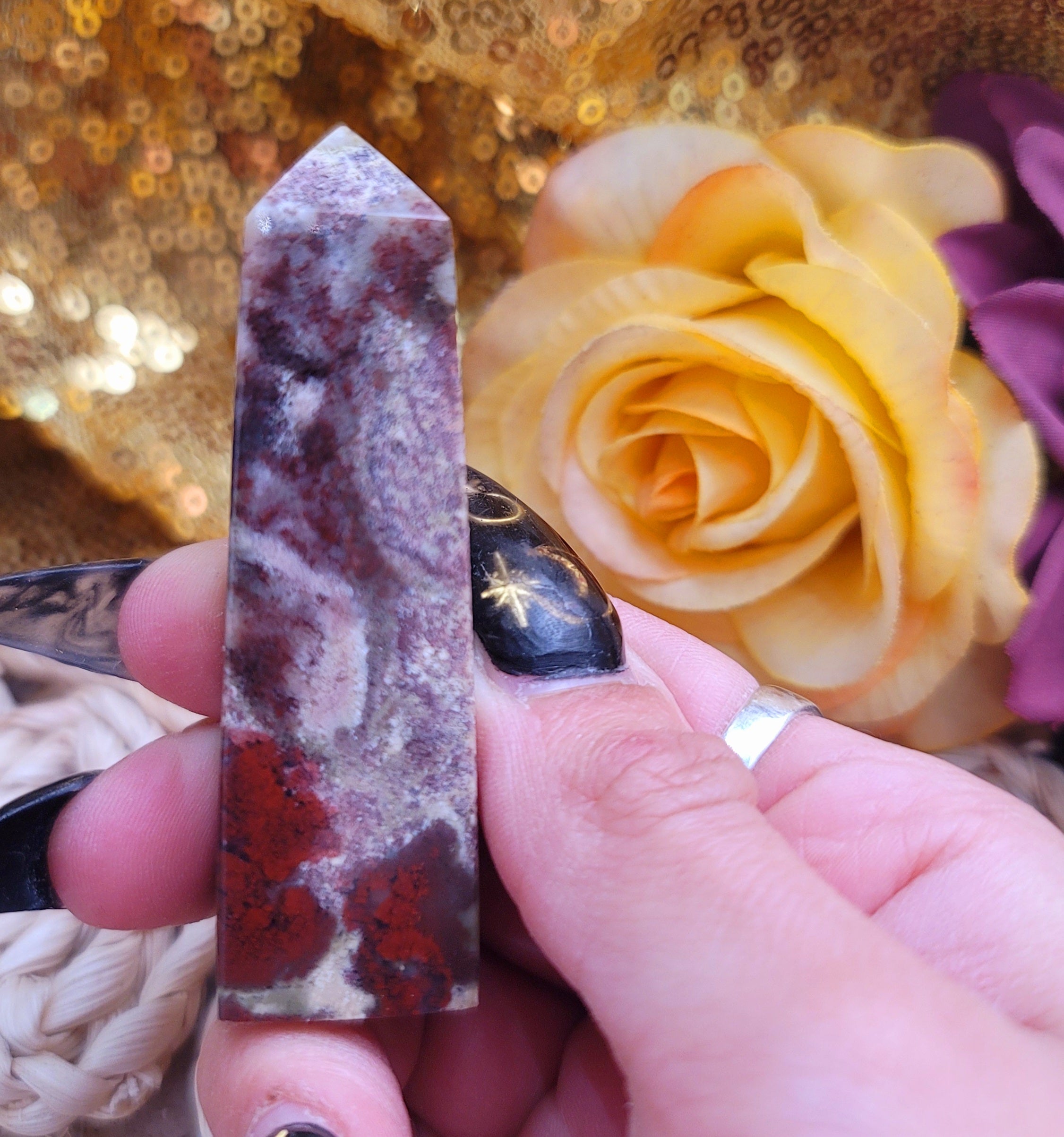 Red Moss Agate Mini Obelisk for Manifestation of Wealth & Speed of Results