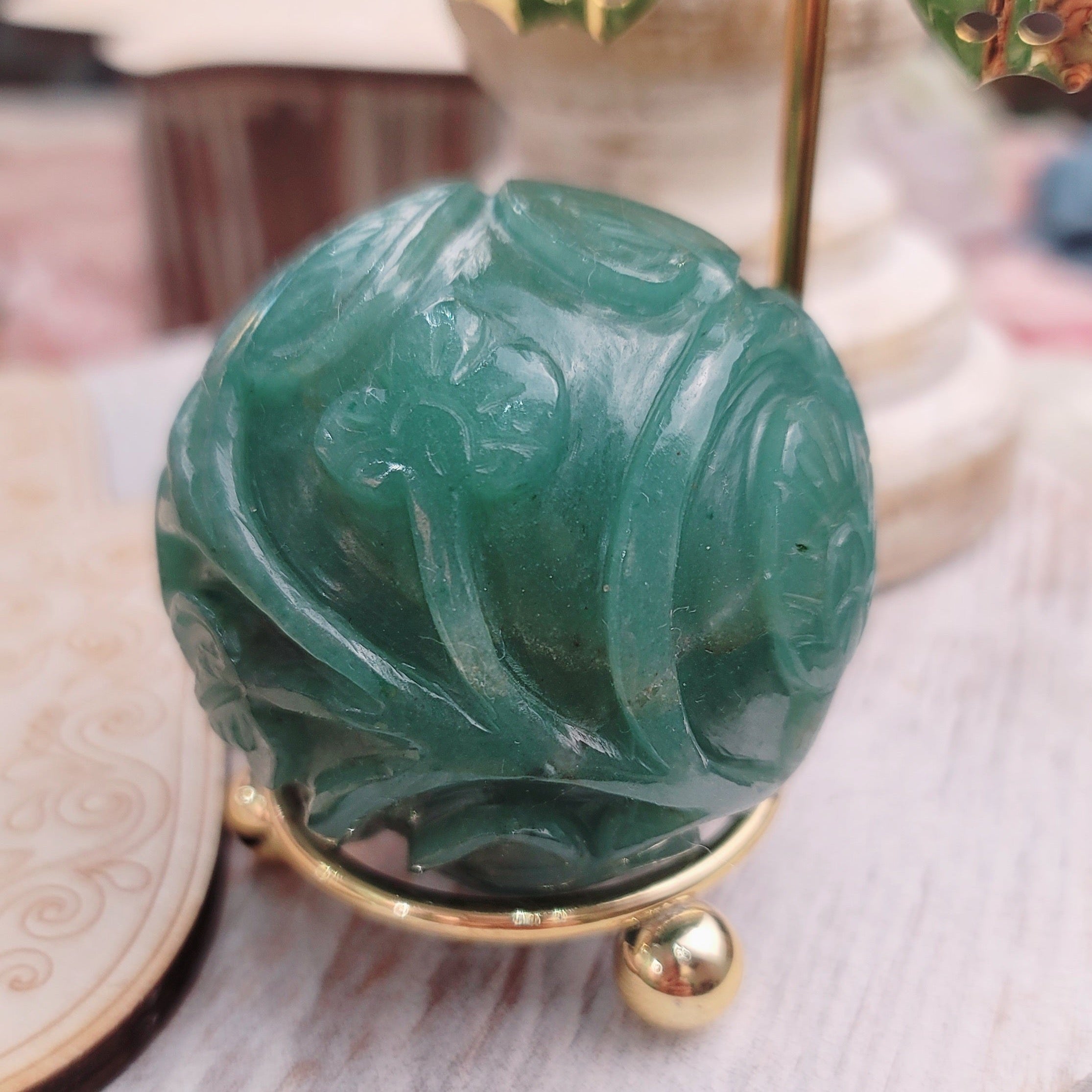 Green Aventurine Carved Sphere for Abundance, Growth and Healing