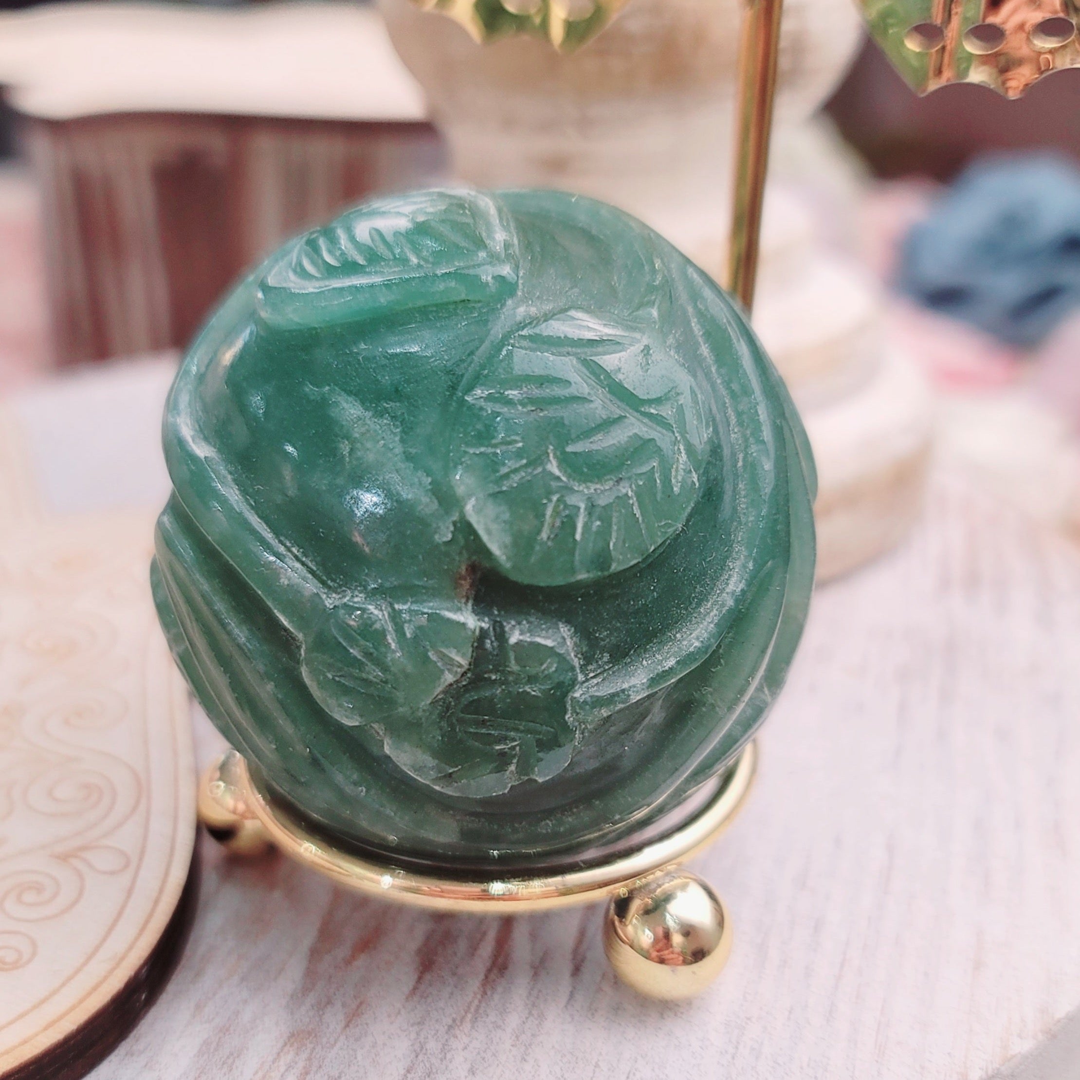 Green Aventurine Carved Sphere for Abundance, Growth and Healing