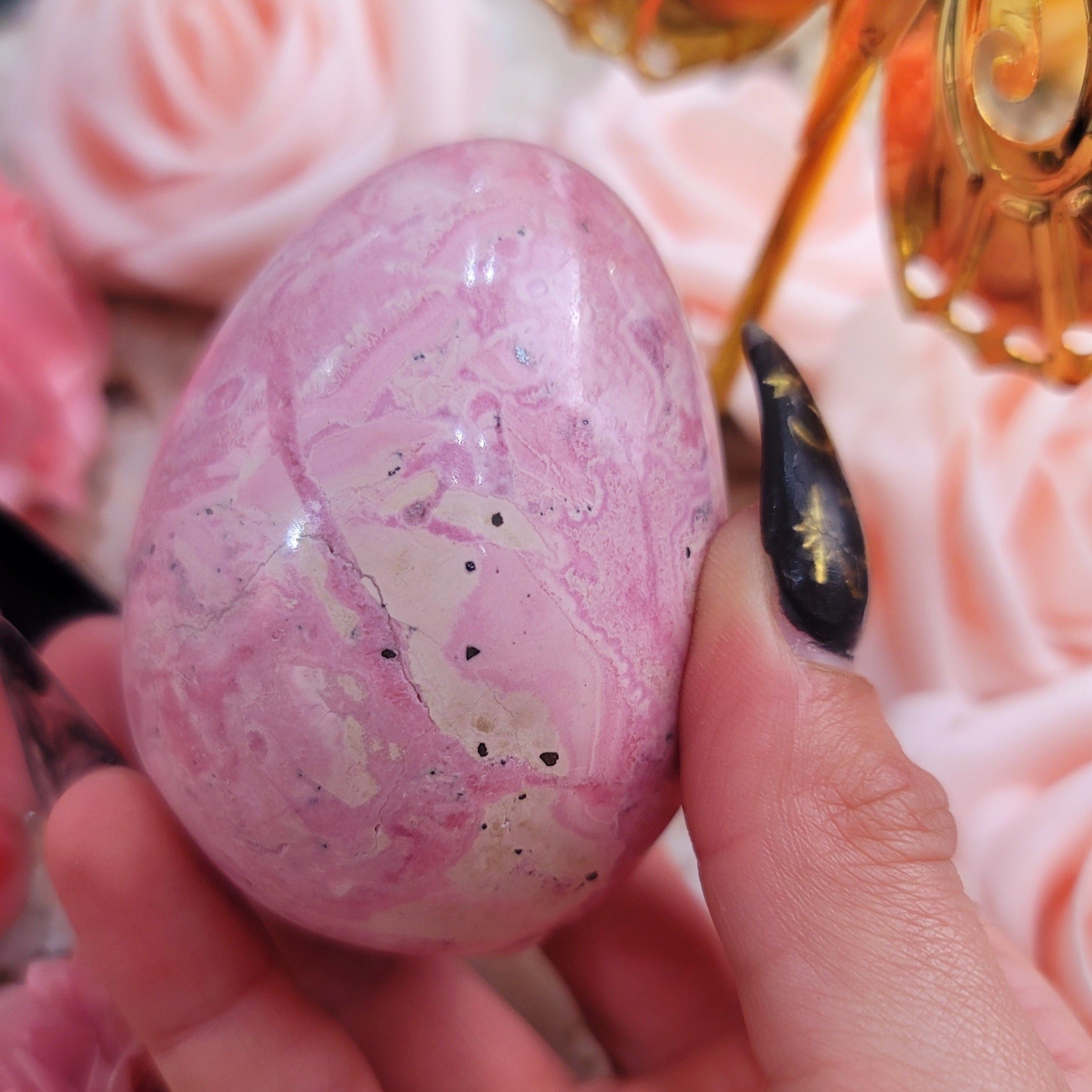 Rhodonite Egg for Attraction, Romance and Self Worth and Fertility