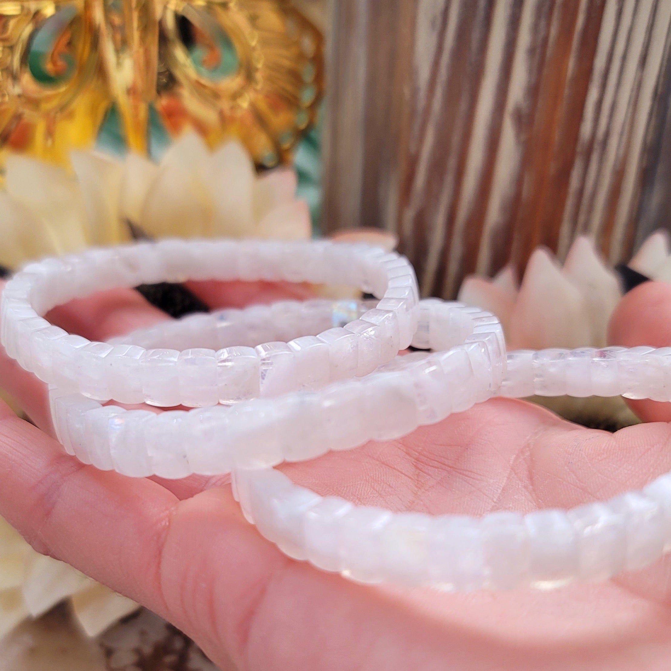 Rainbow Moonstone Stretchy Bangle Bracelet (AA Grade) for New Beginnings