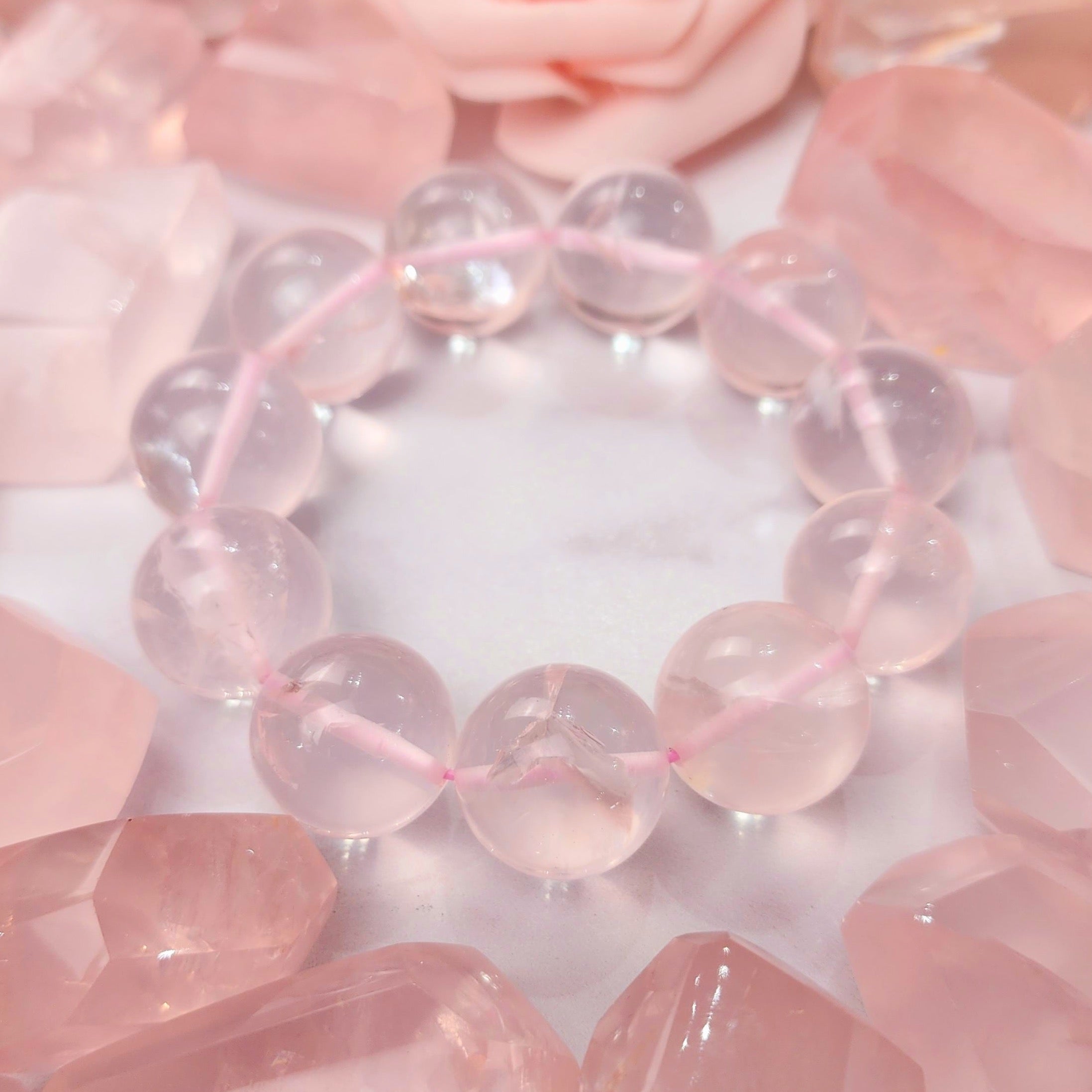 Mozambique Star Rose Quartz Bracelet with Rainbows for Self Love And Healthy Aura Healing