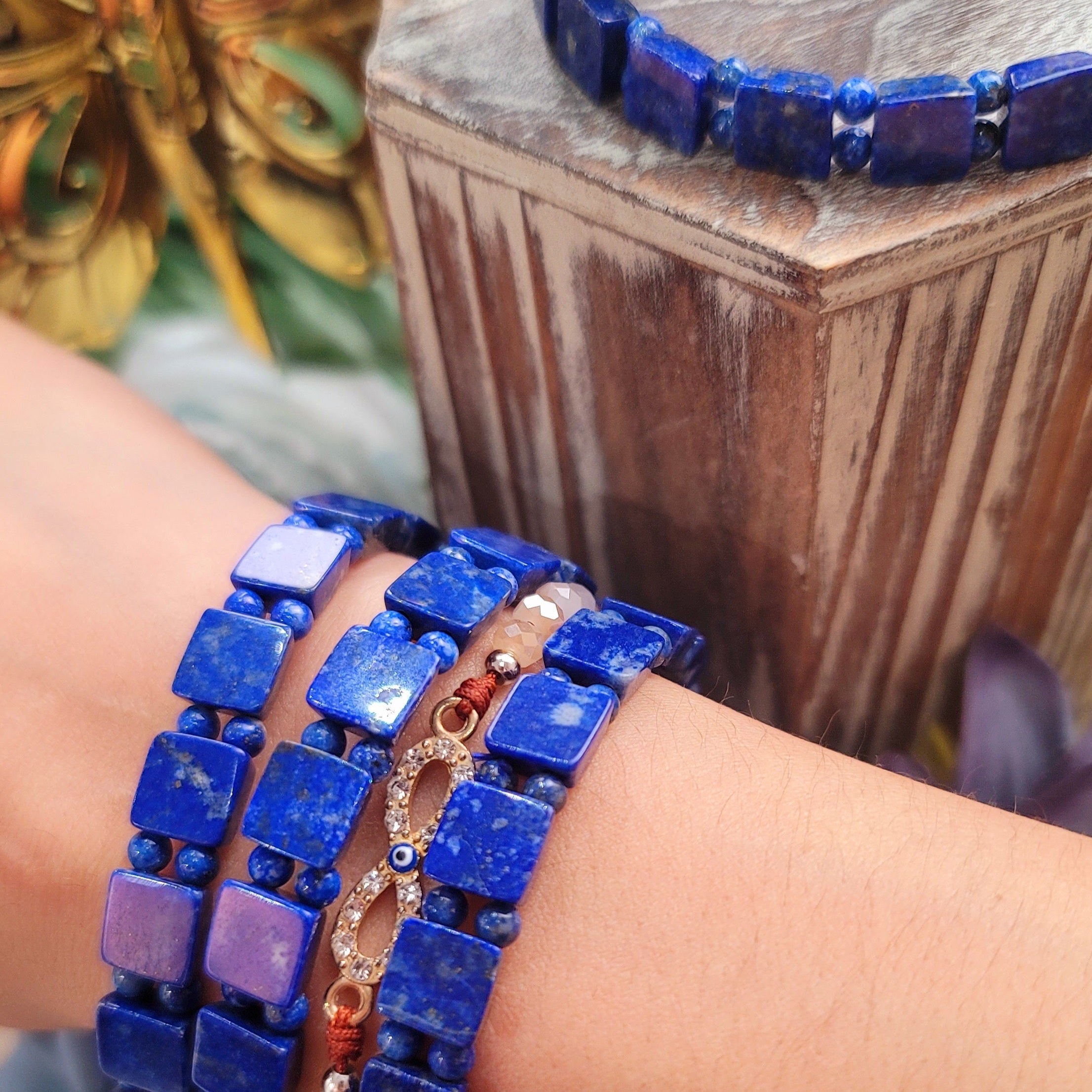 Lapis Lazuli Stretchy Goddess Bangle Bracelet for Confidence, Intuition and Power