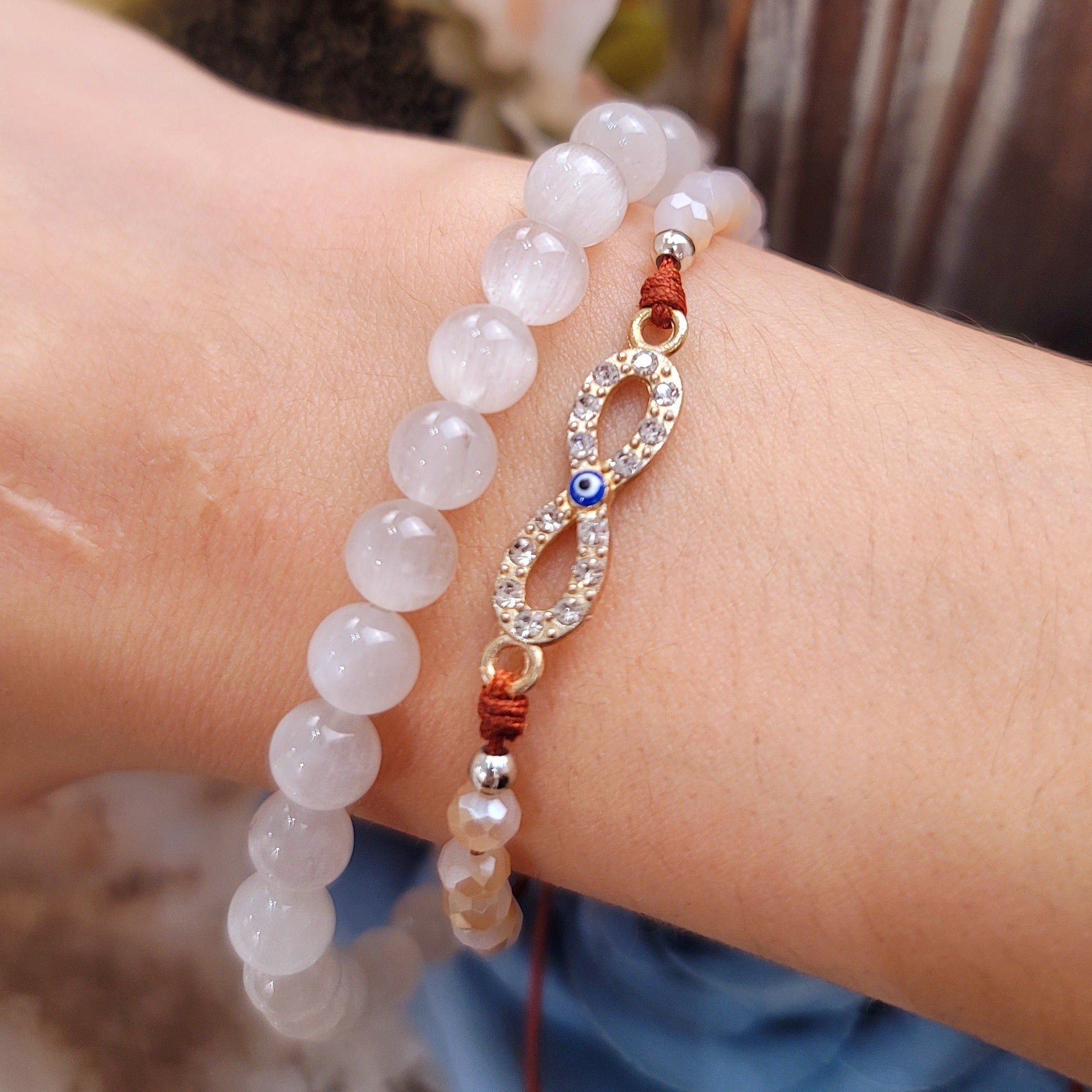 Icey White Rutile in Quartz Bracelet (AAA Grade) for Awakening your Spiritual Gifts, Connection with Angels and Ancestors