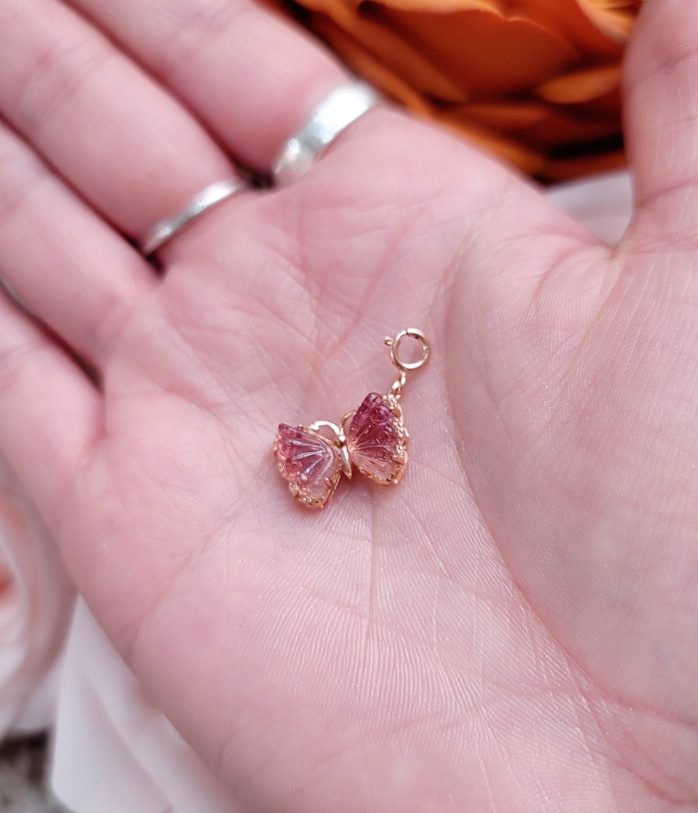 Watermelon Tourmaline Butterfly Pendant for Heart Healing, Joy and Love *Select Yours*