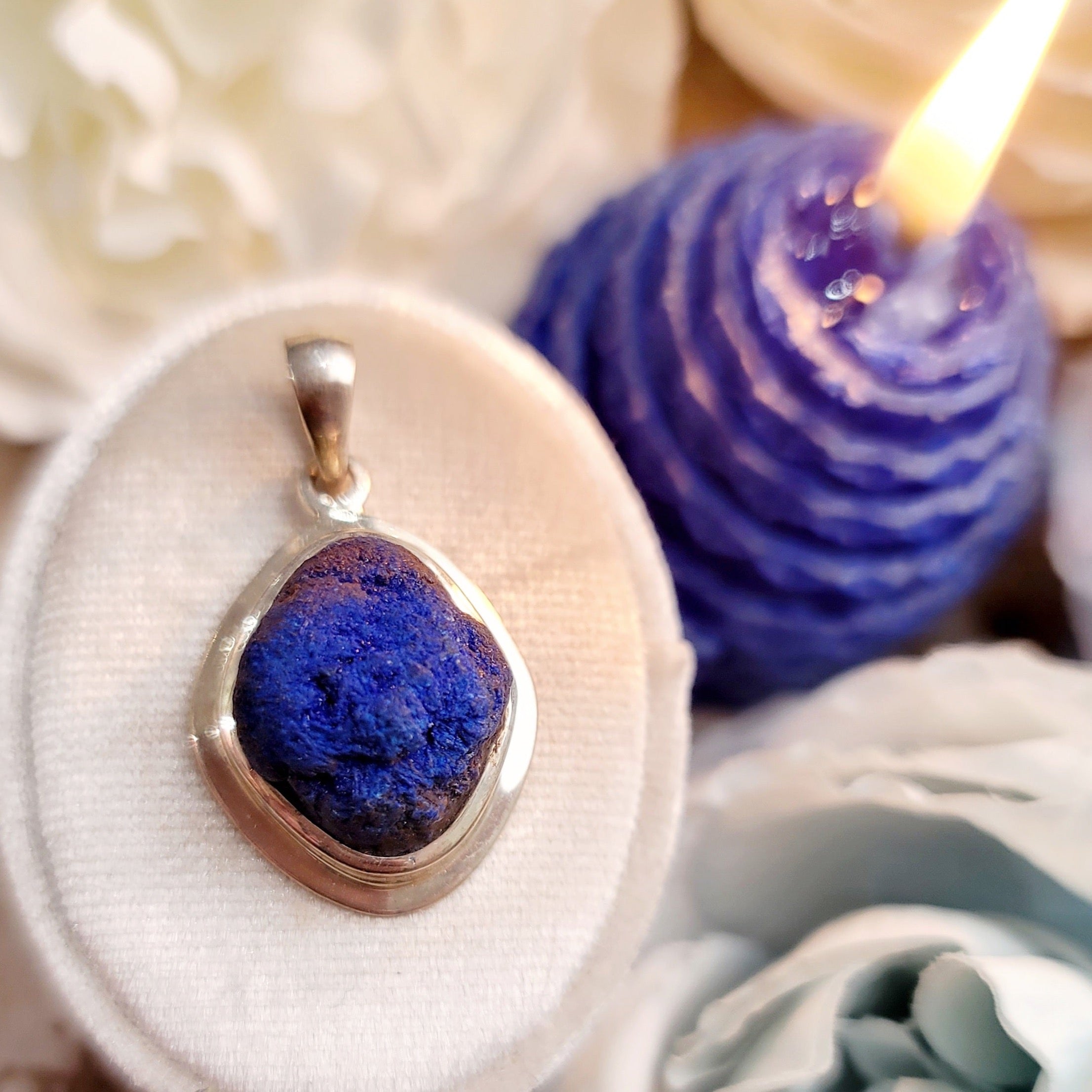 Azurite Blueberry Geode Pendant for Clarity, Intuition and Memory