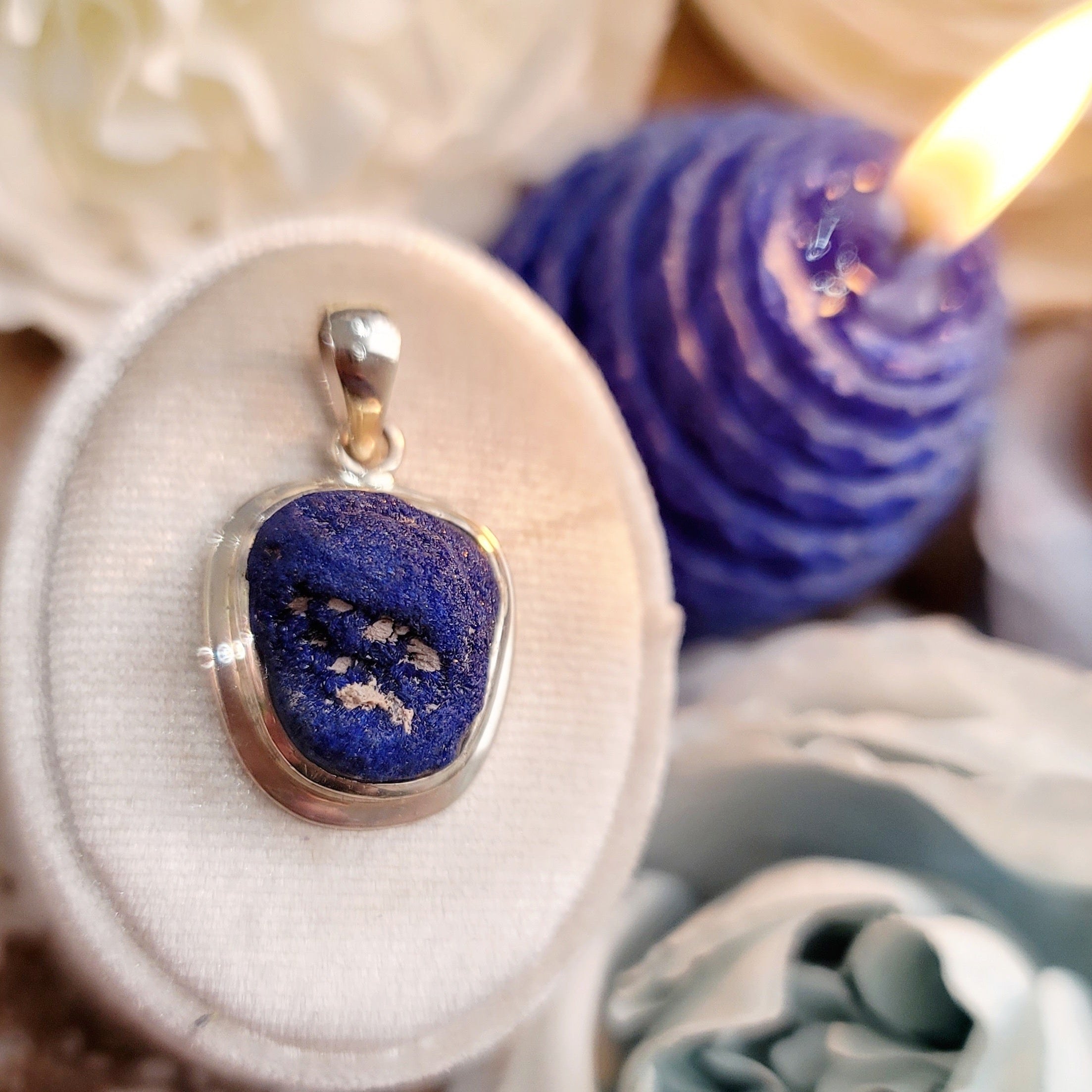 Azurite Blueberry Geode Pendant for Clarity, Intuition and Memory