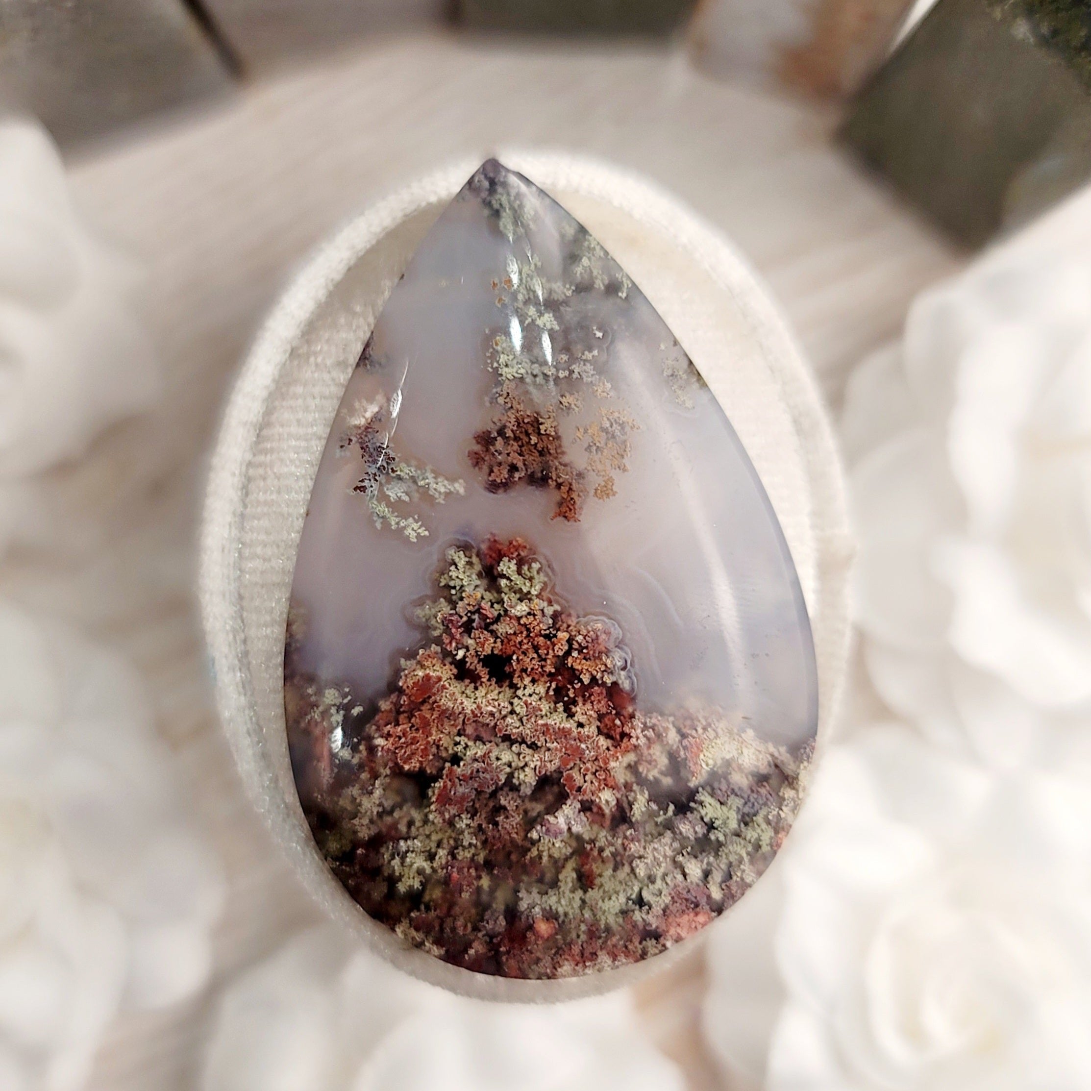 Moss Agate Teardrop Necklace for Grounding and Manifesting