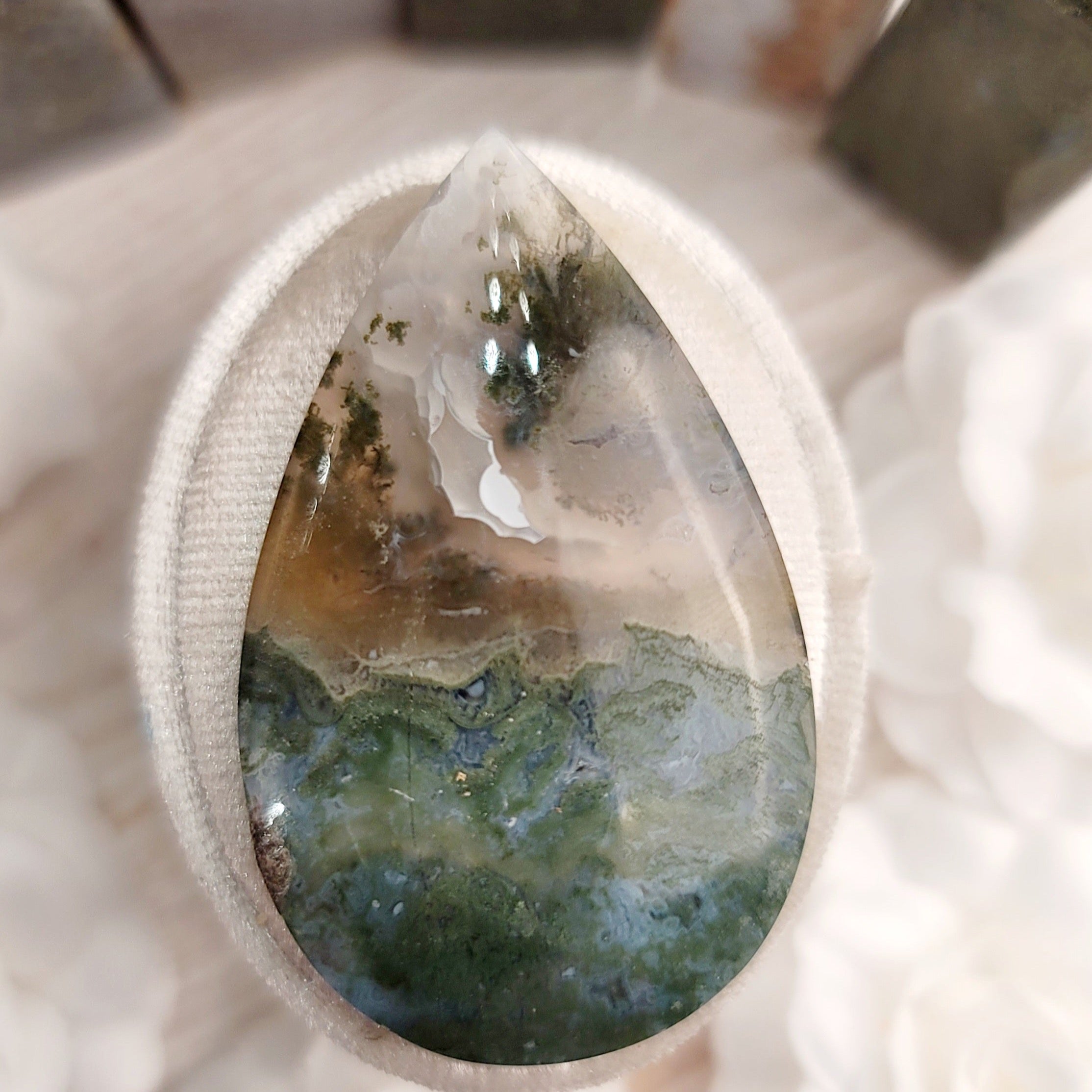 Moss Agate Teardrop Necklace for Grounding and Manifesting