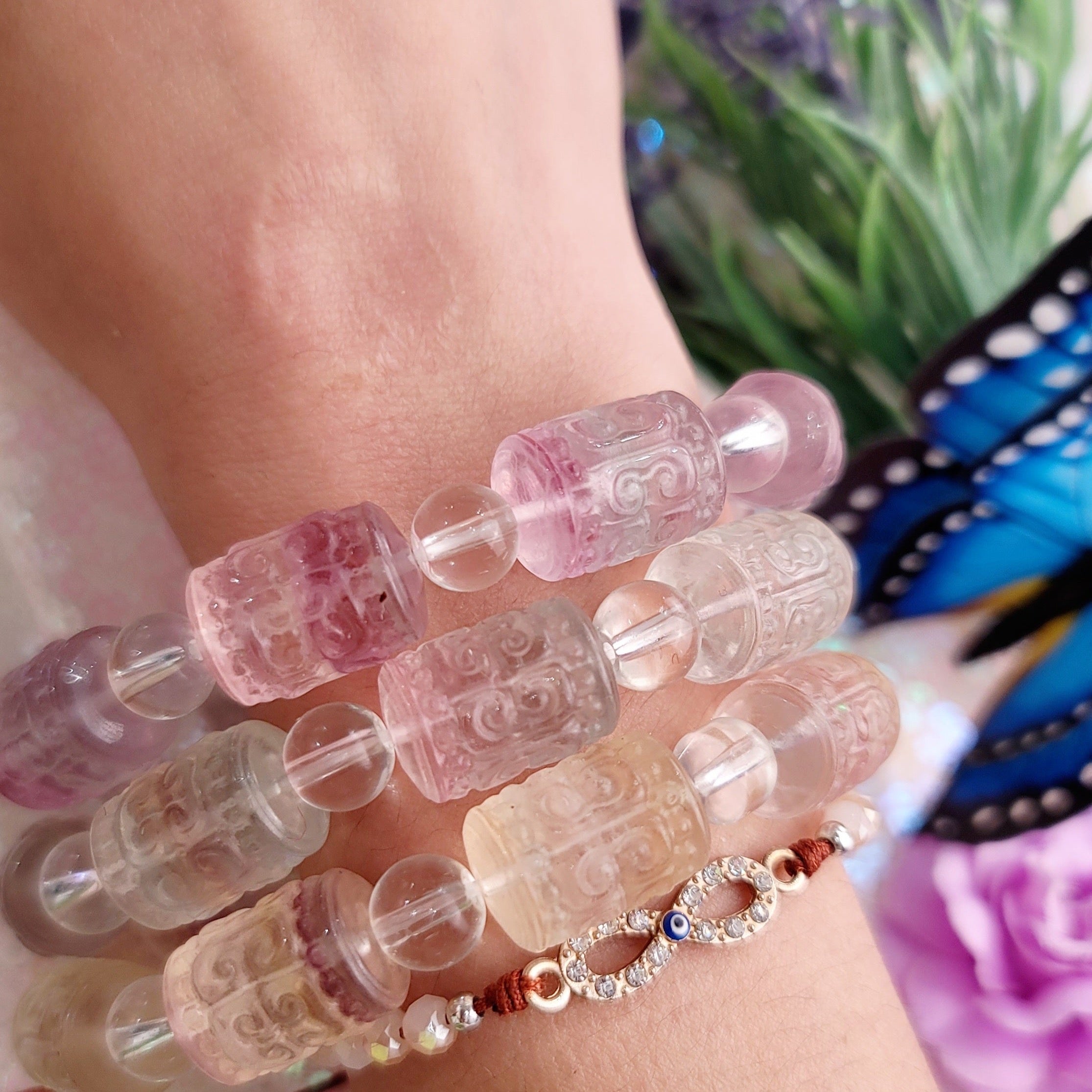 Pastel Fluorite Carved Bracelet for Focus and Mental Clarity