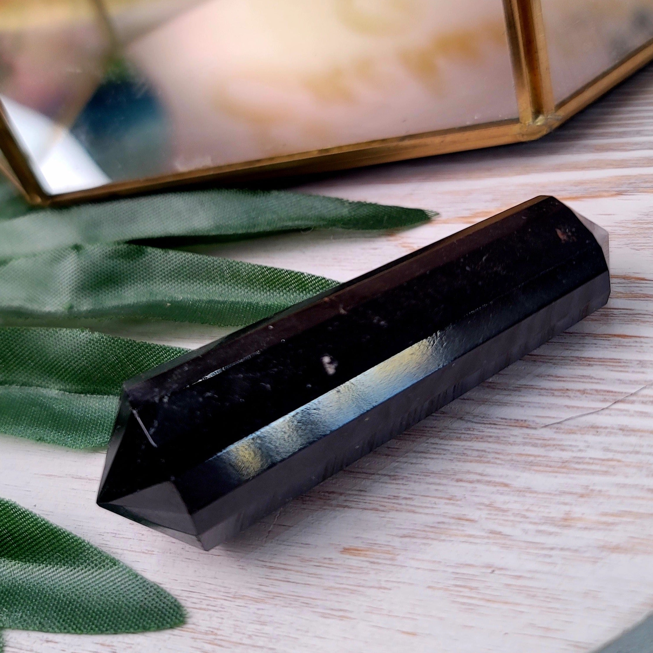 Black Tourmaline Double Terminated Vogel Wand for Protection and Grounding