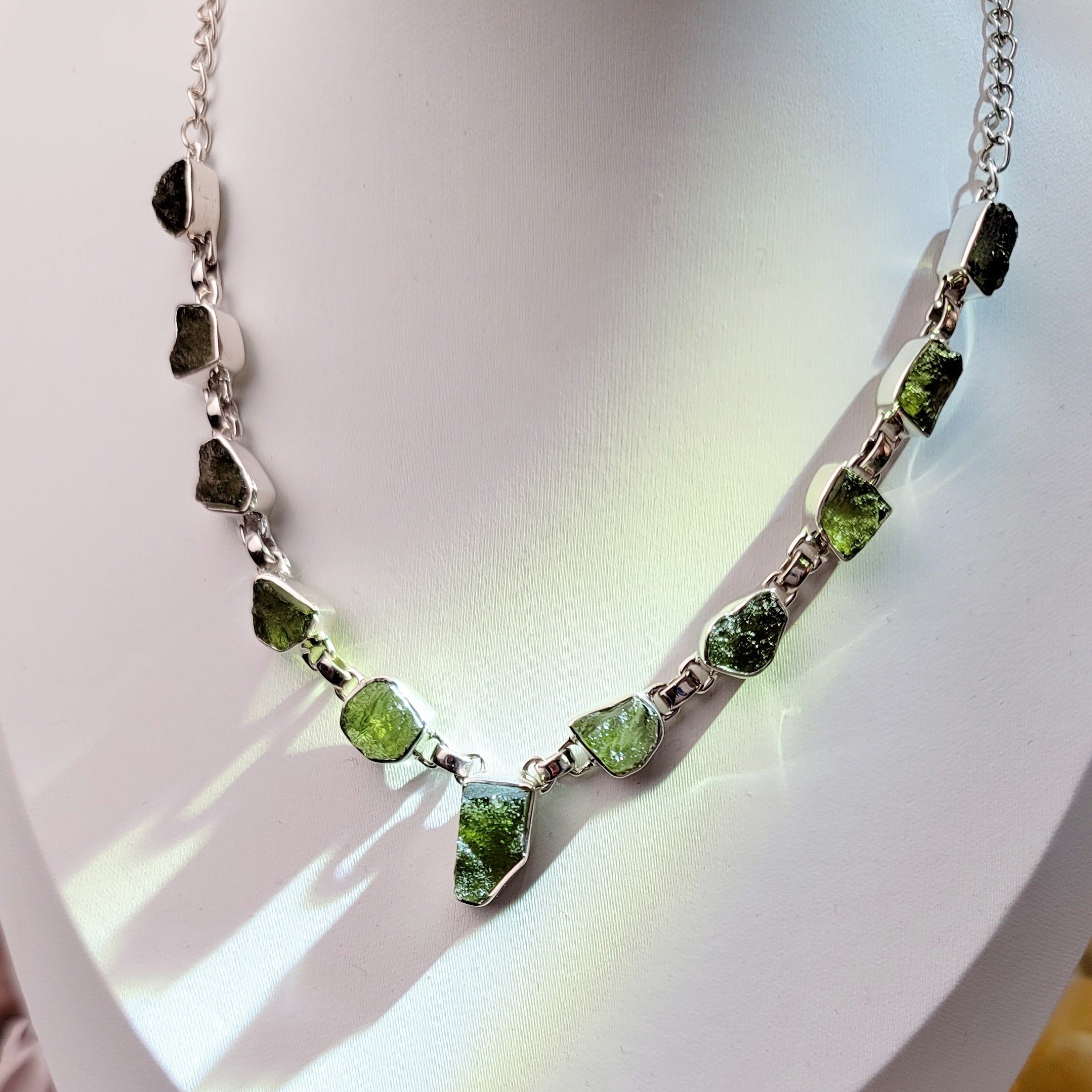 Moldavite Raw Statement Necklace .925 Silver for Creating Your Dream Life