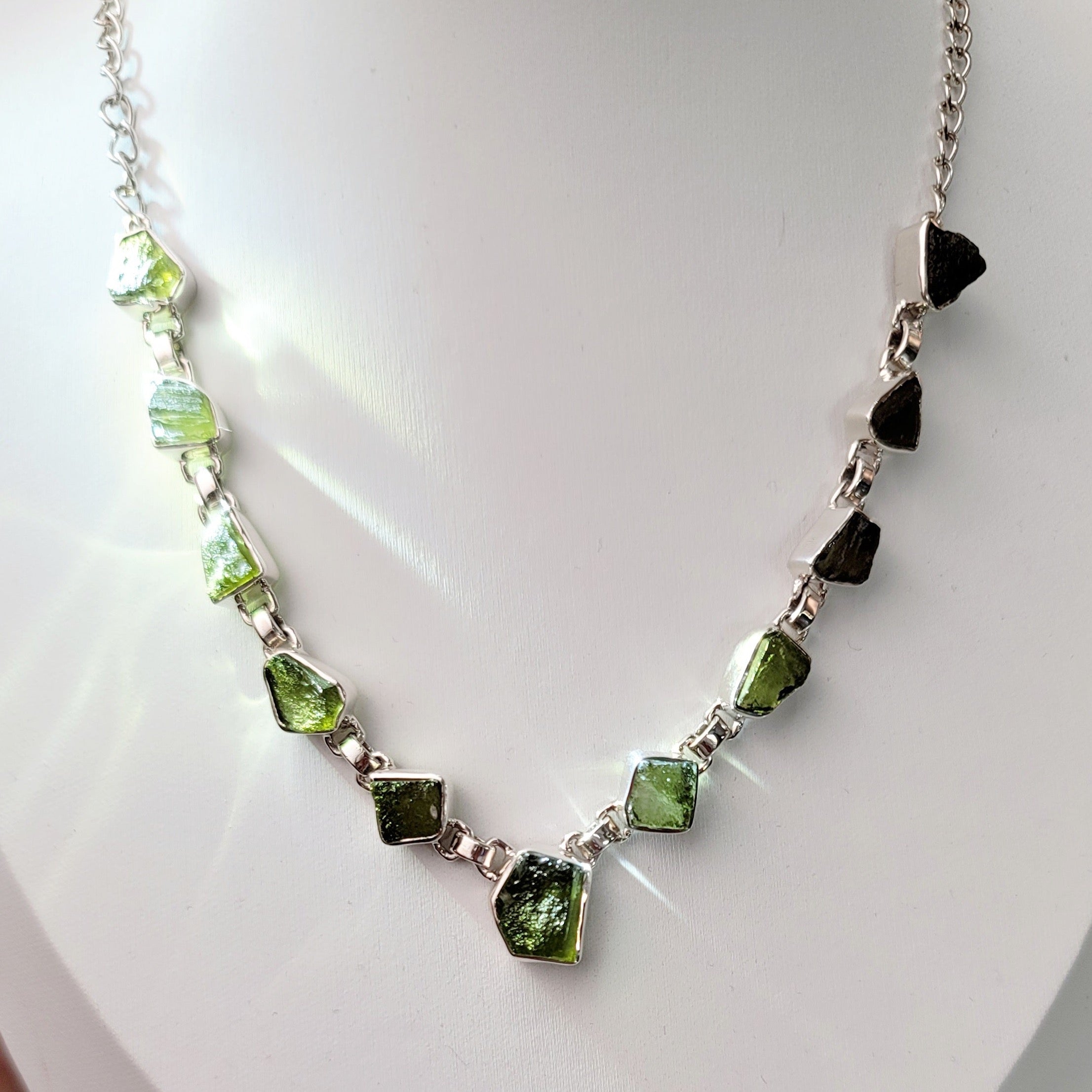 Moldavite Raw Statement Necklace .925 Silver for Creating Your Dream Life