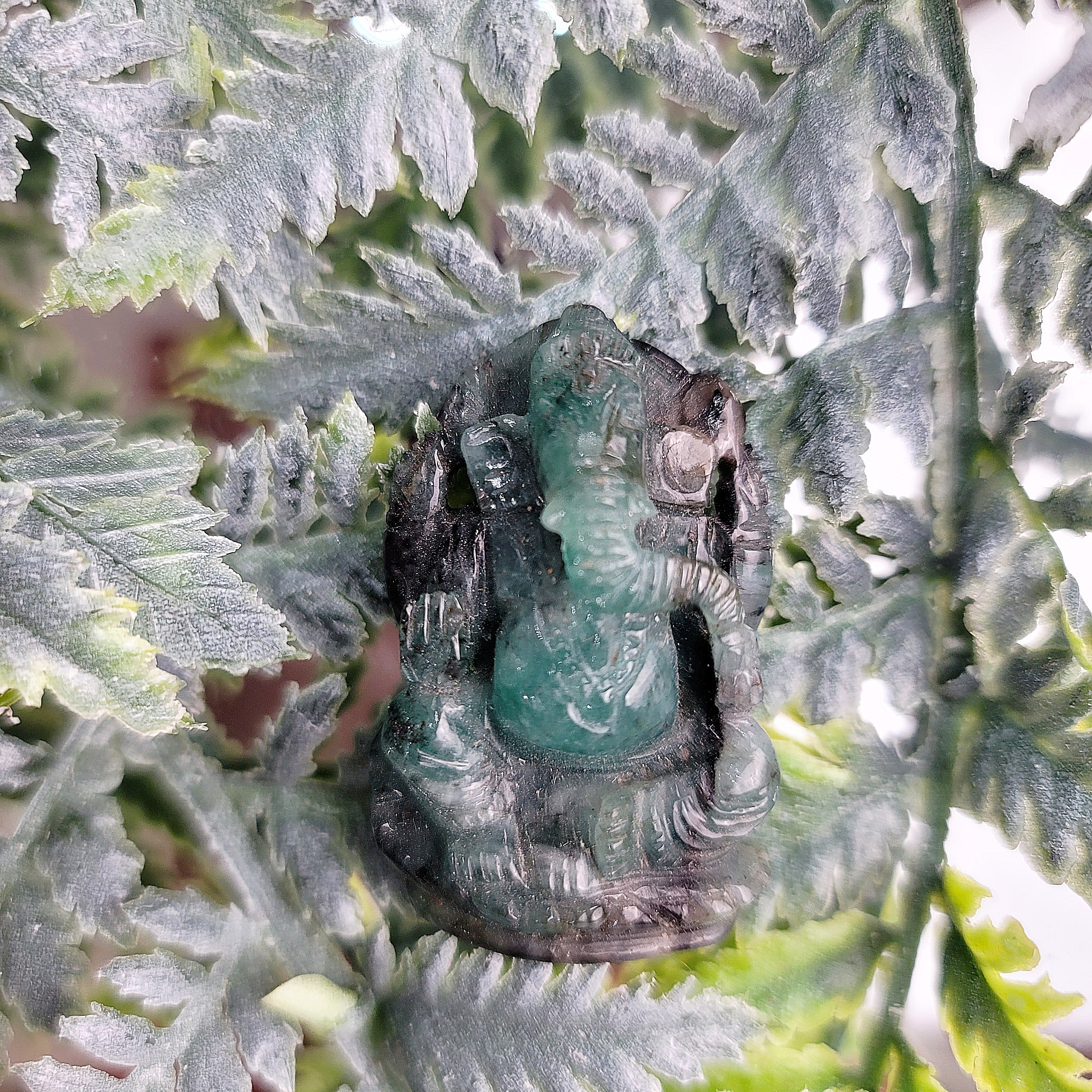 Emerald Ganesha Hand Carved for Love , Weath And Abundance