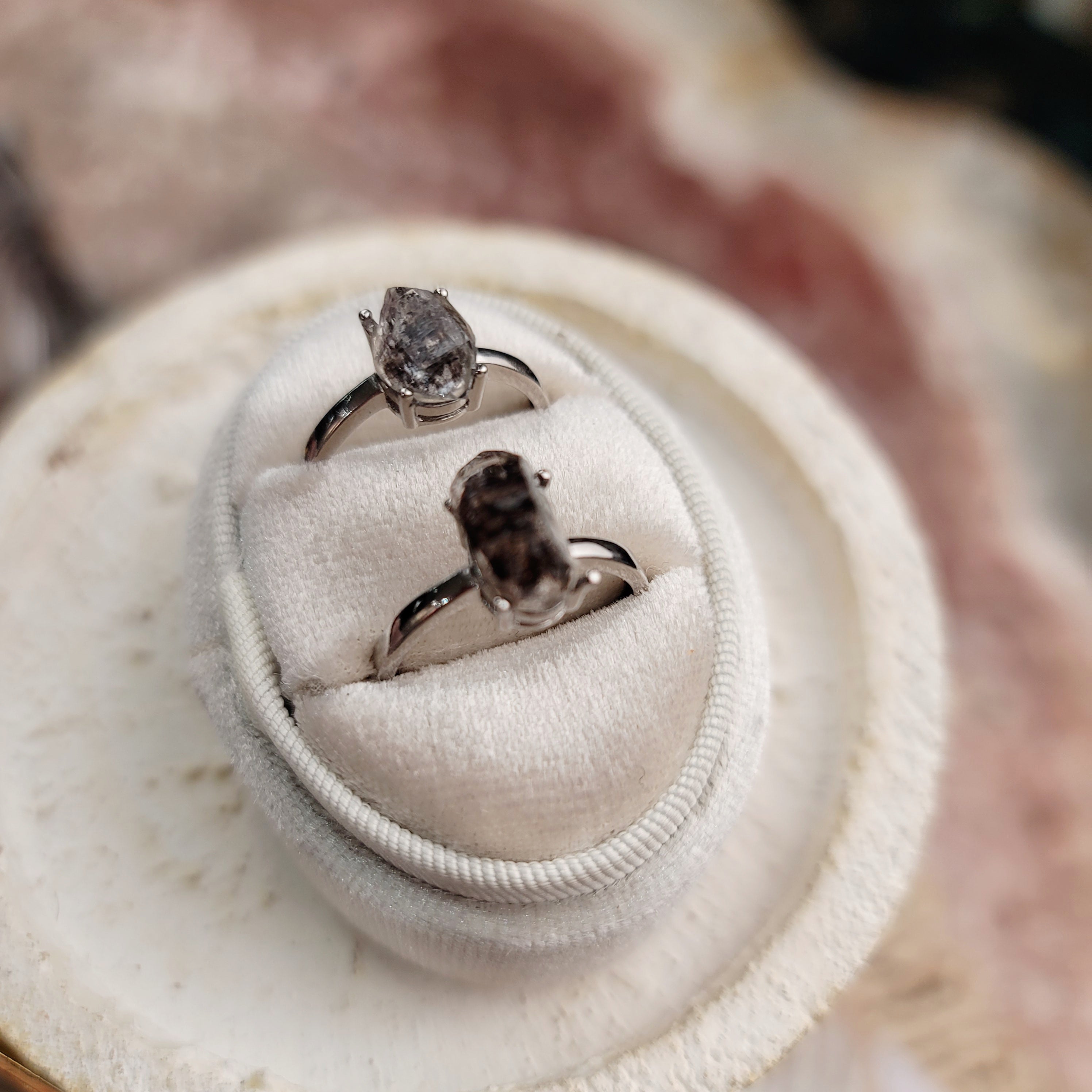 Herkimer Diamond Ring .925 Silver Adjustable for Amplification and Purification