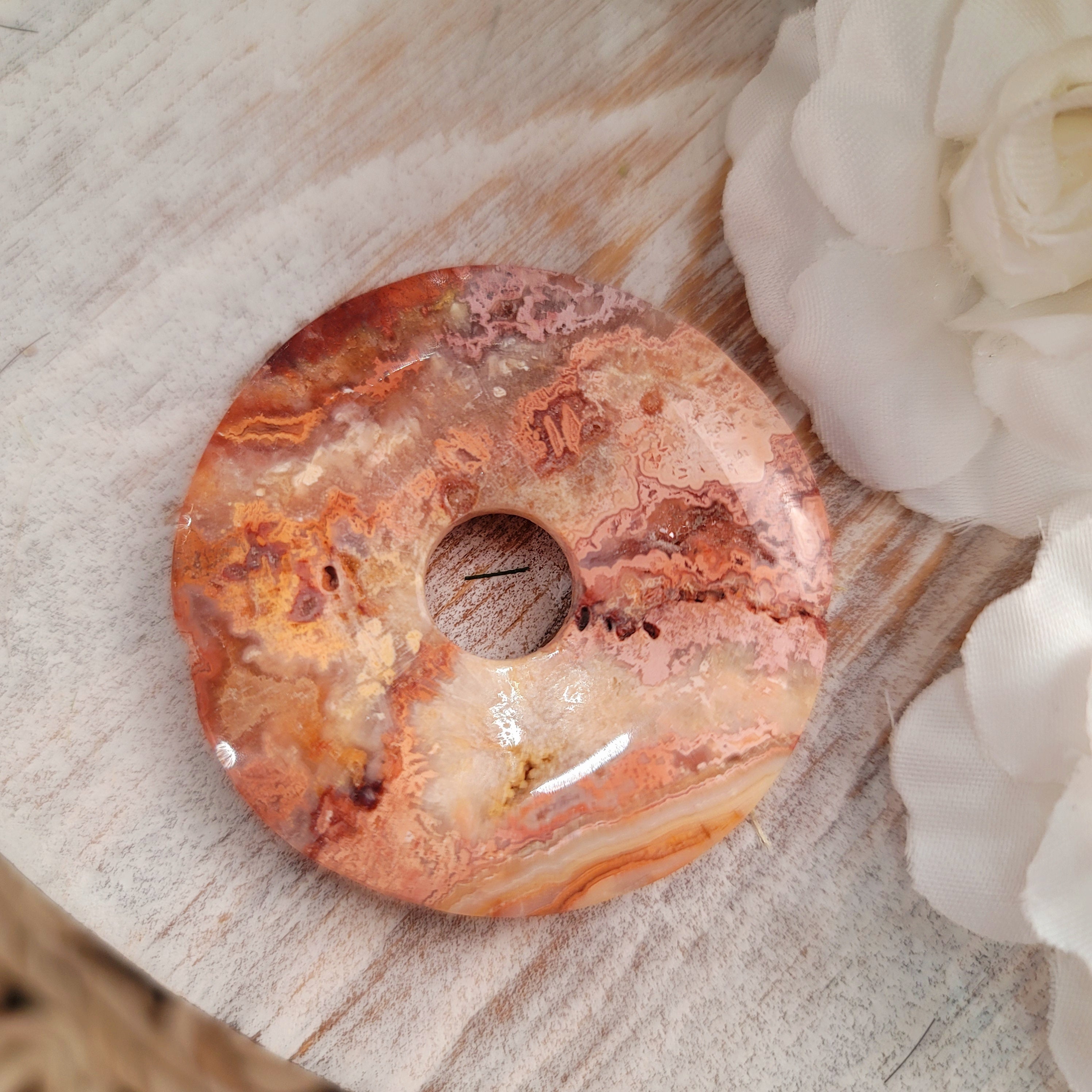 Red Lace Agate Pendant Donut for Creative Manifestation