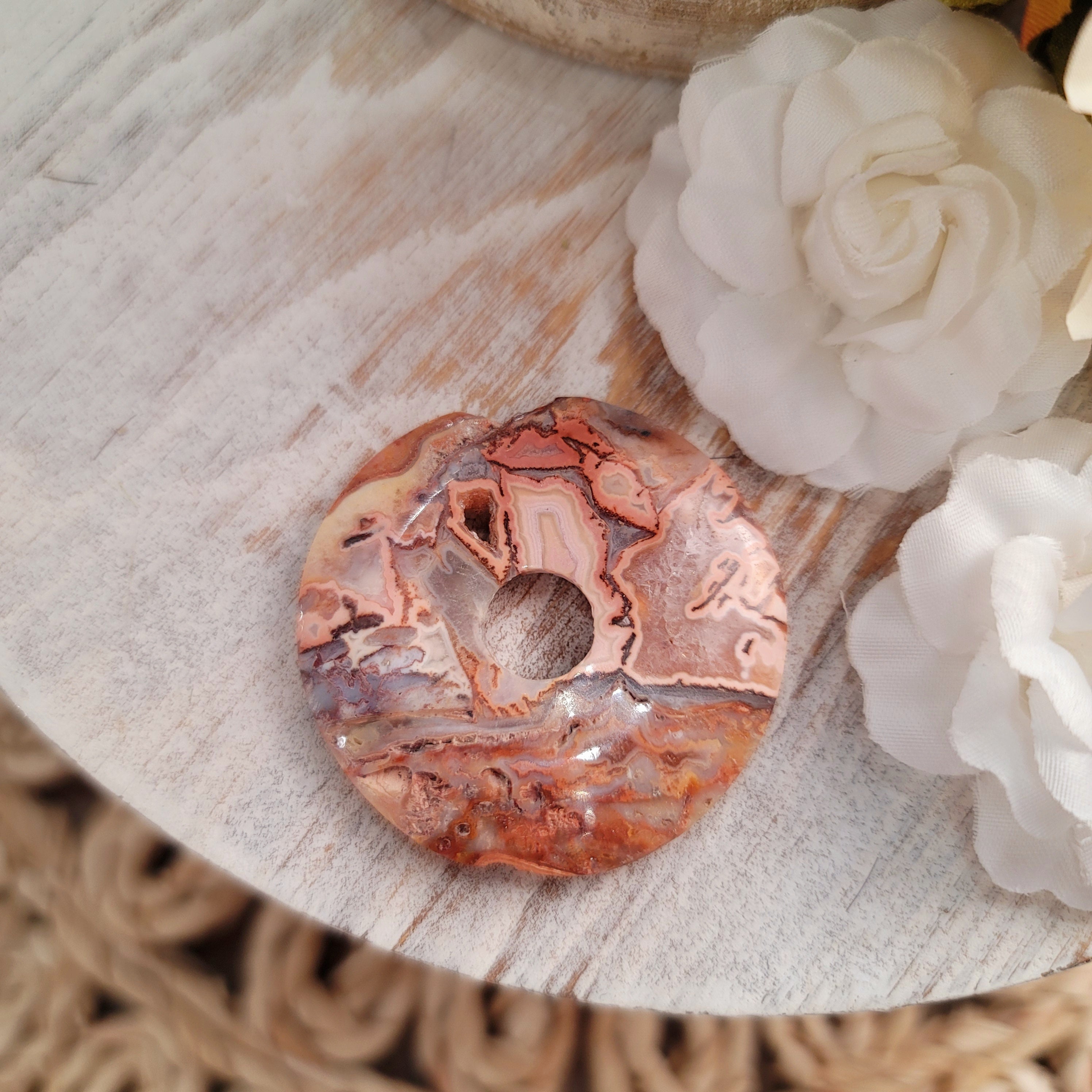 Red Lace Agate Pendant Donut for Creative Manifestation