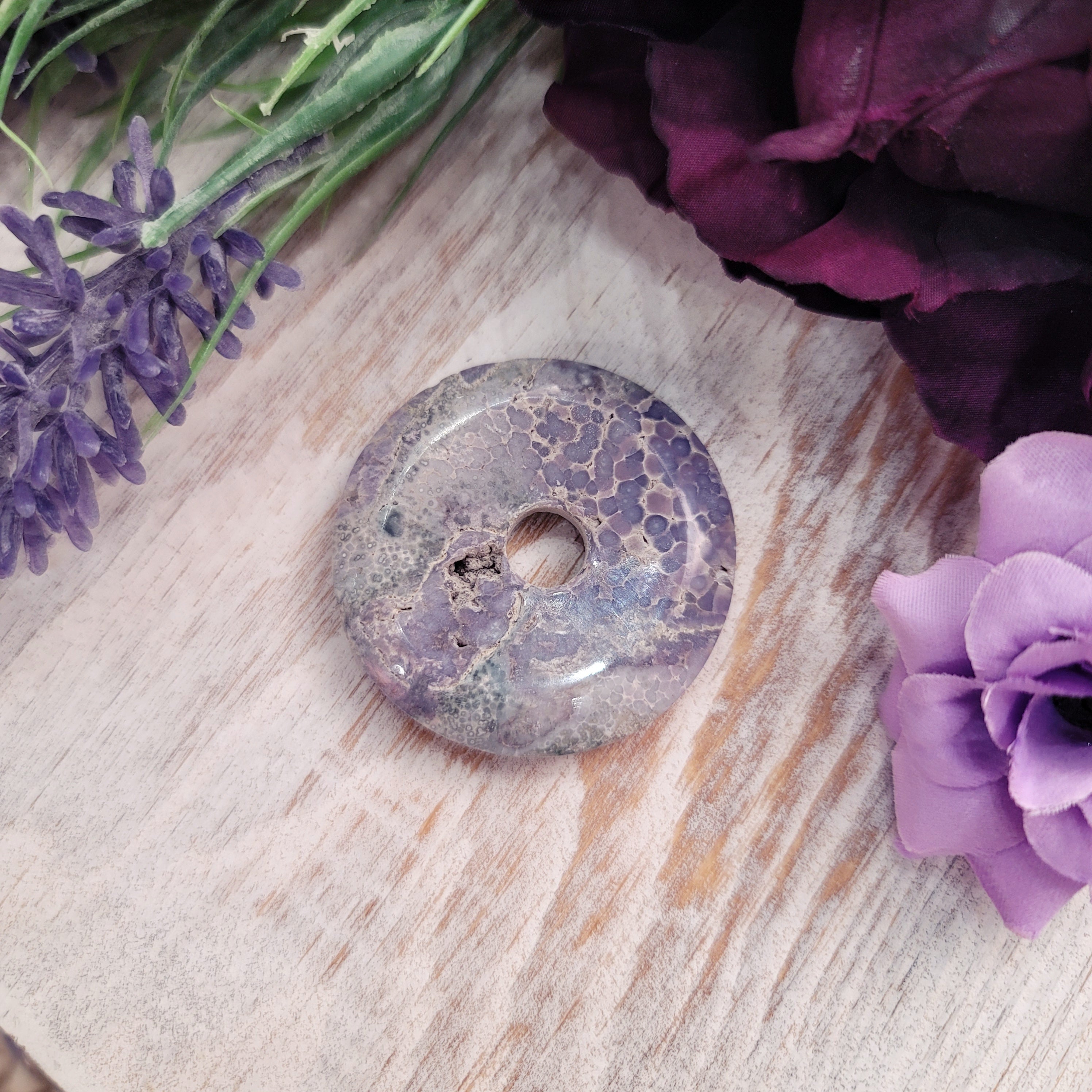 Grape Agate Purple Chalcedony Donut Pendant for Dream Recall, Intuition and Meditation