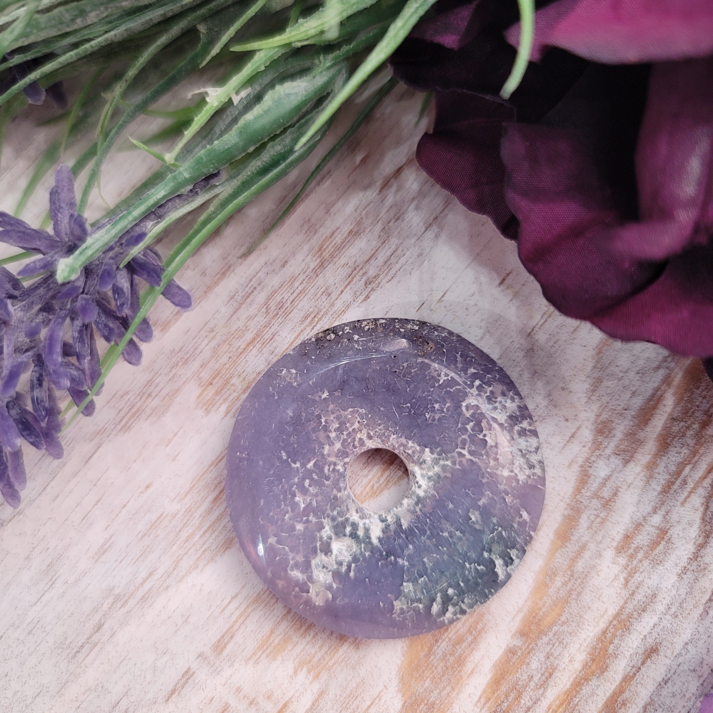 Grape Agate Purple Chalcedony Donut Pendant for Dream Recall, Intuition and Meditation